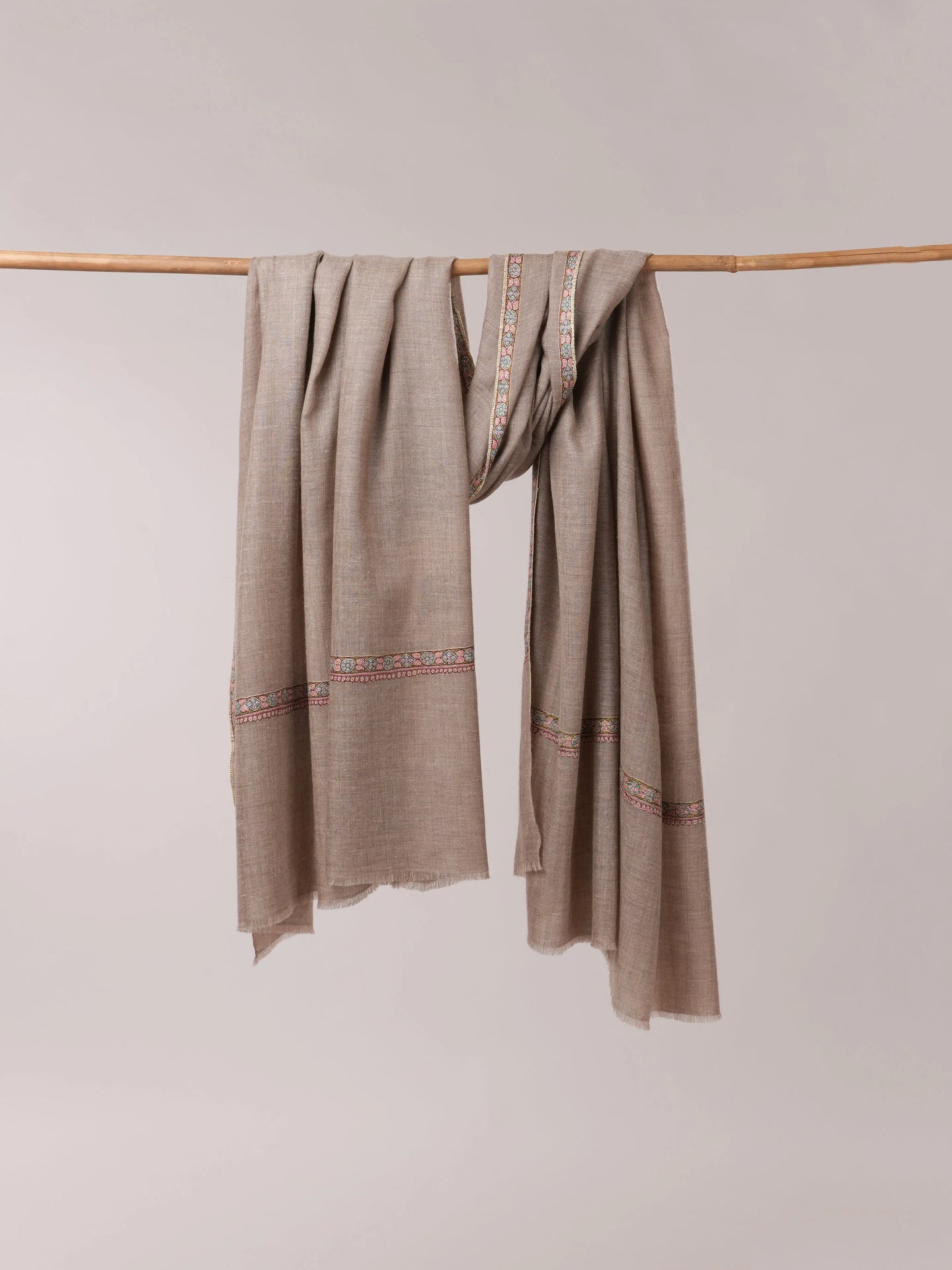 Natural Grey Authentic Pashmina Shawl with Classic Hashia Hand Embroidery Shahkaar.com