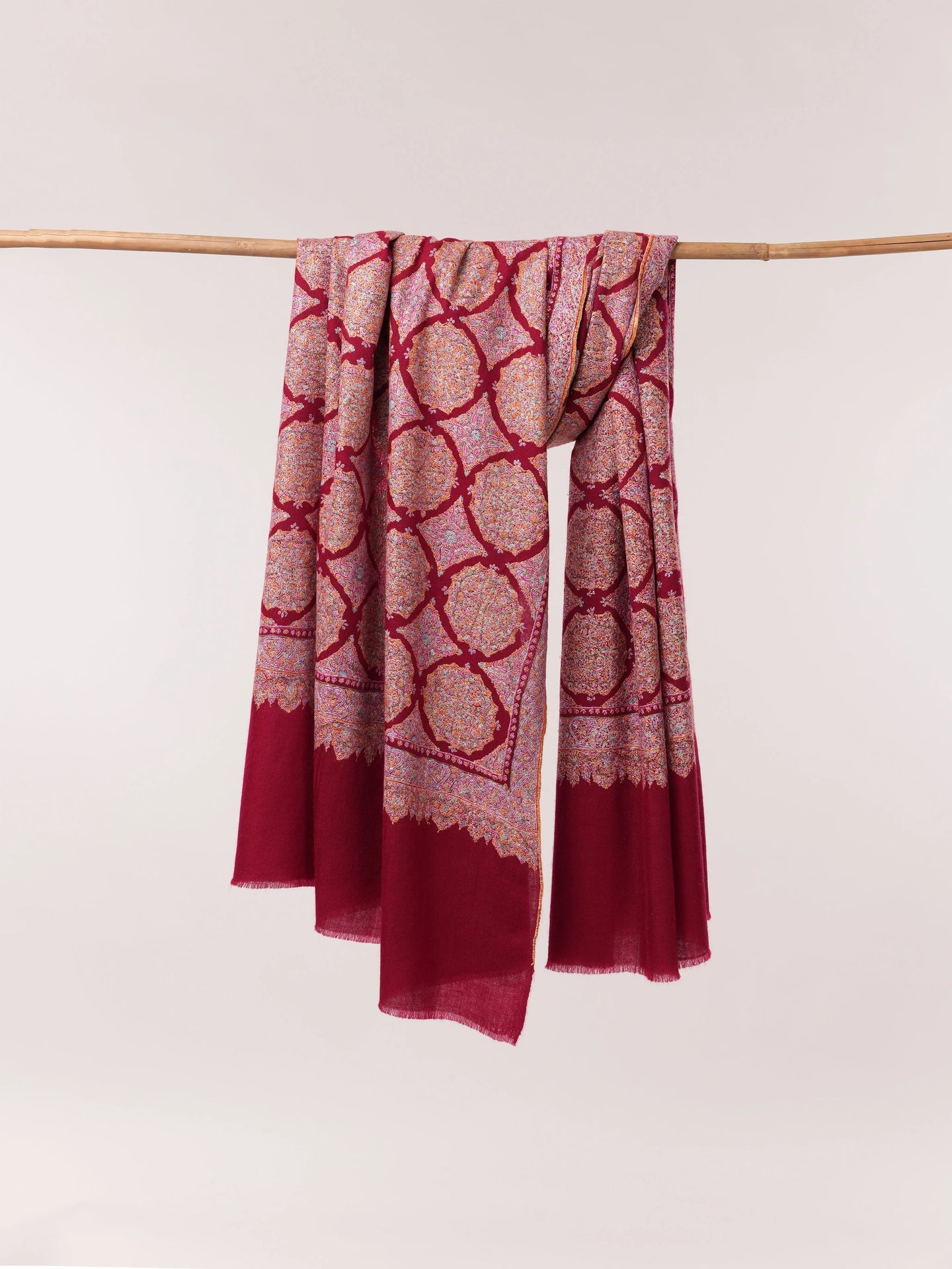Handwoven Pure Pashmina Jamavar Shawl with Detailed Sozni Embroidery Shahkaar.com