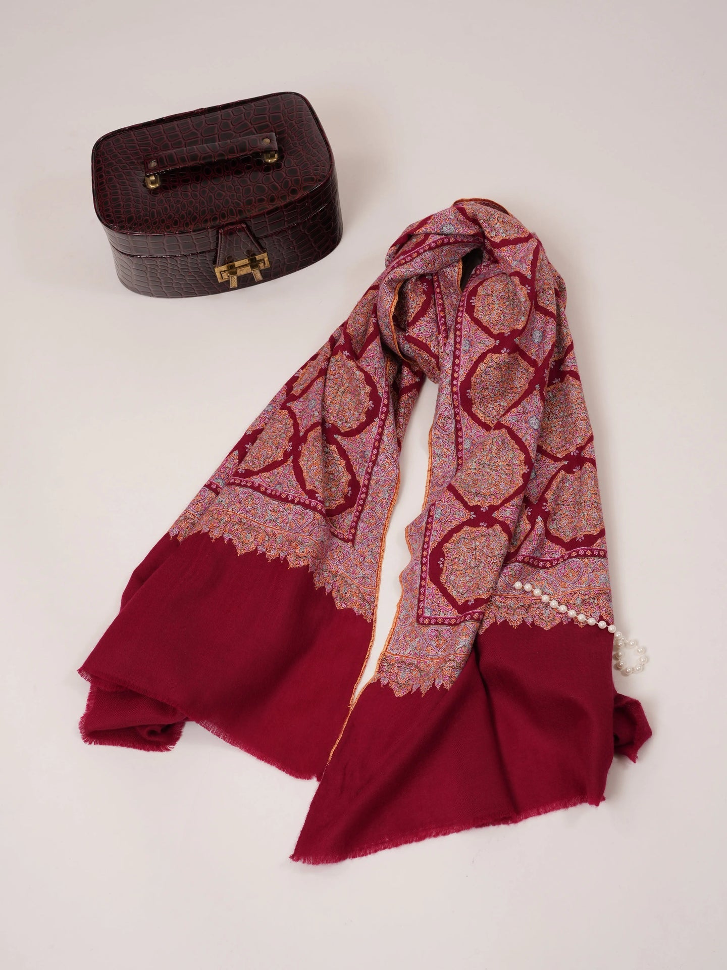 Handwoven Pure Pashmina Jamavar Shawl with Detailed Sozni Embroidery Shahkaar.com