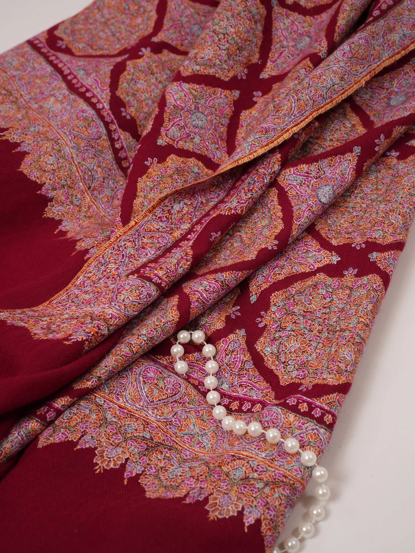 Handwoven Pure Pashmina Jamavar Shawl with Detailed Sozni Embroidery Shahkaar.com