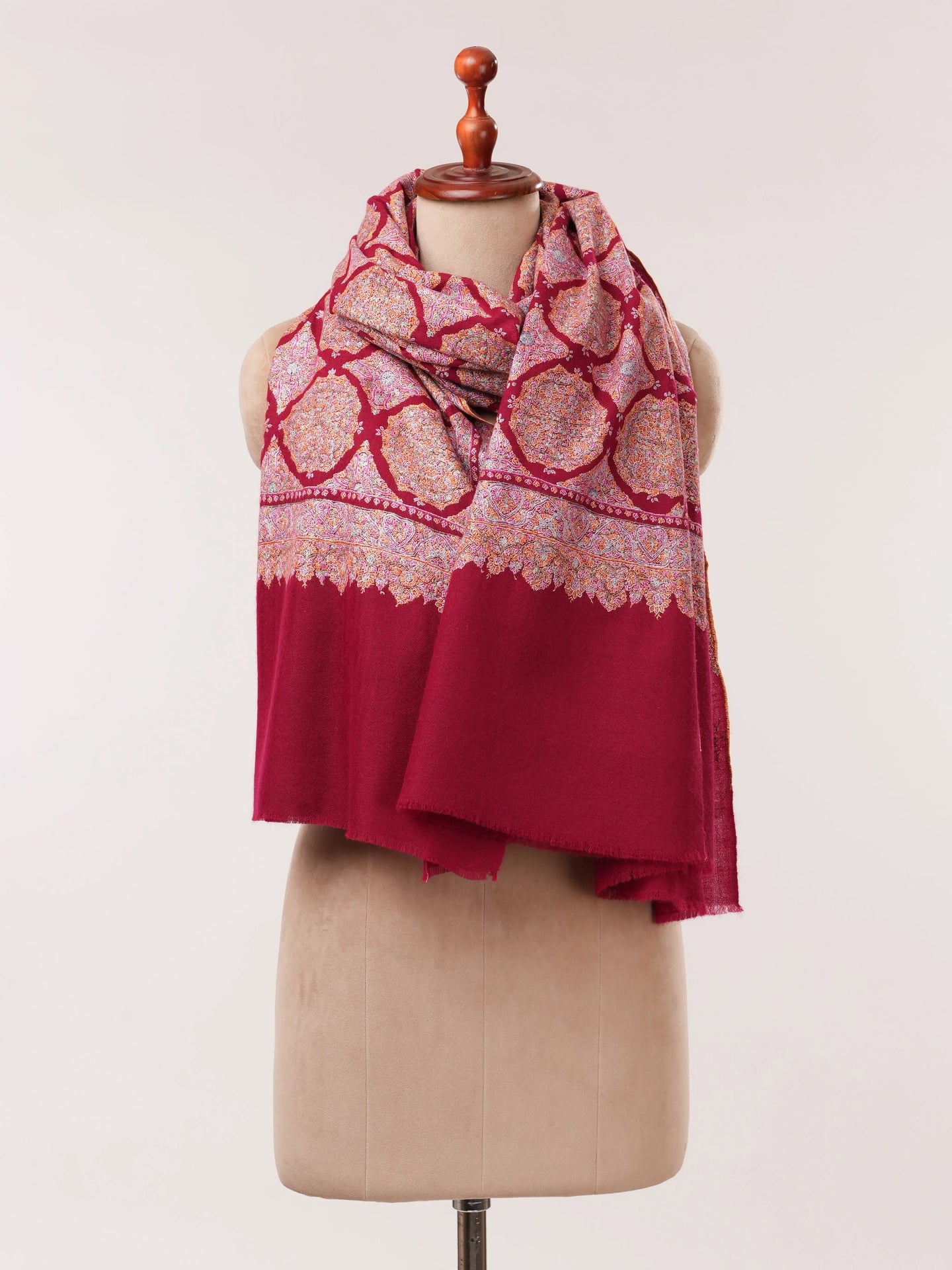 Handwoven Pure Pashmina Jamavar Shawl with Detailed Sozni Embroidery Shahkaar.com