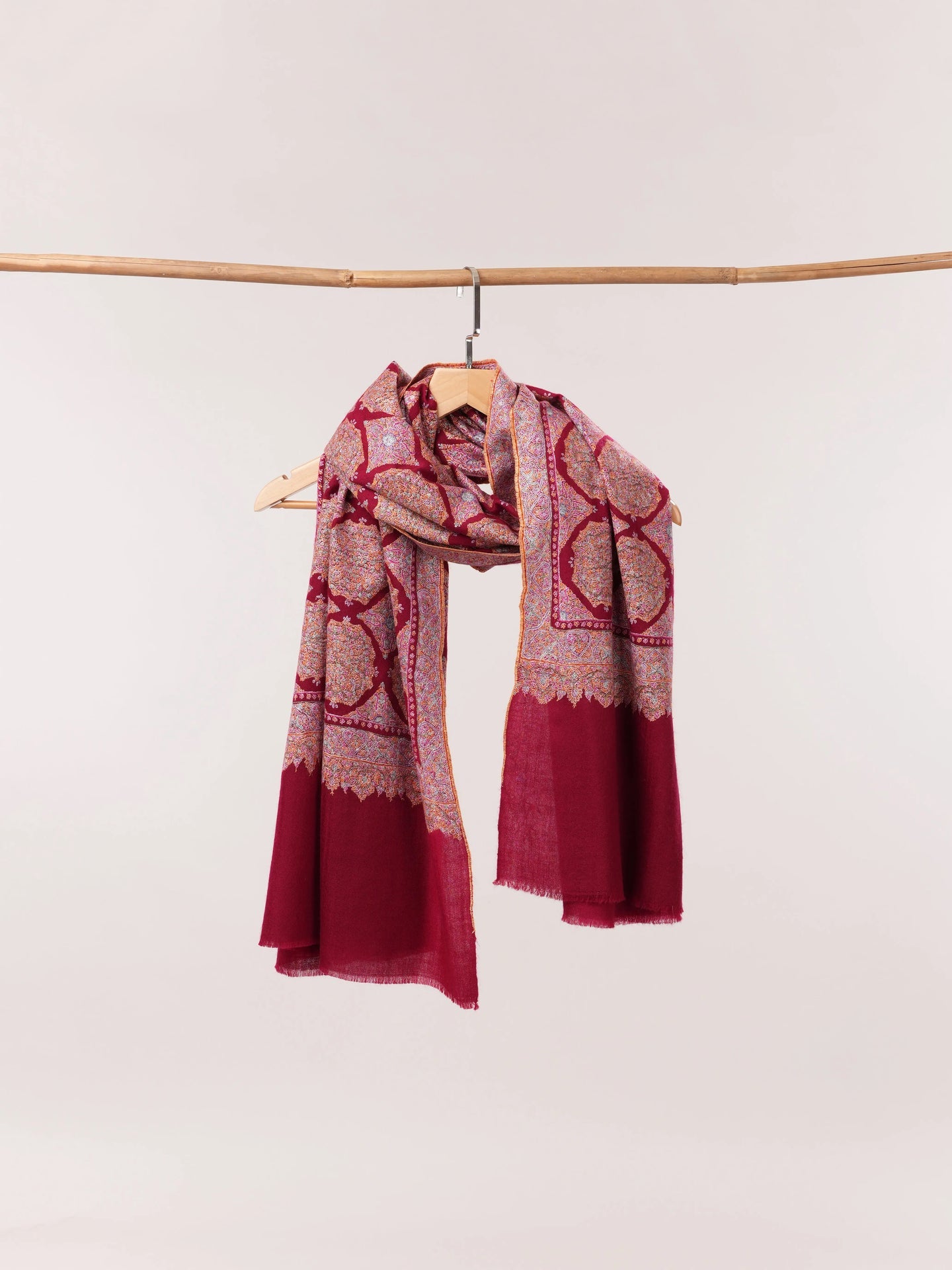 Handwoven Pure Pashmina Jamavar Shawl with Detailed Sozni Embroidery Shahkaar.com