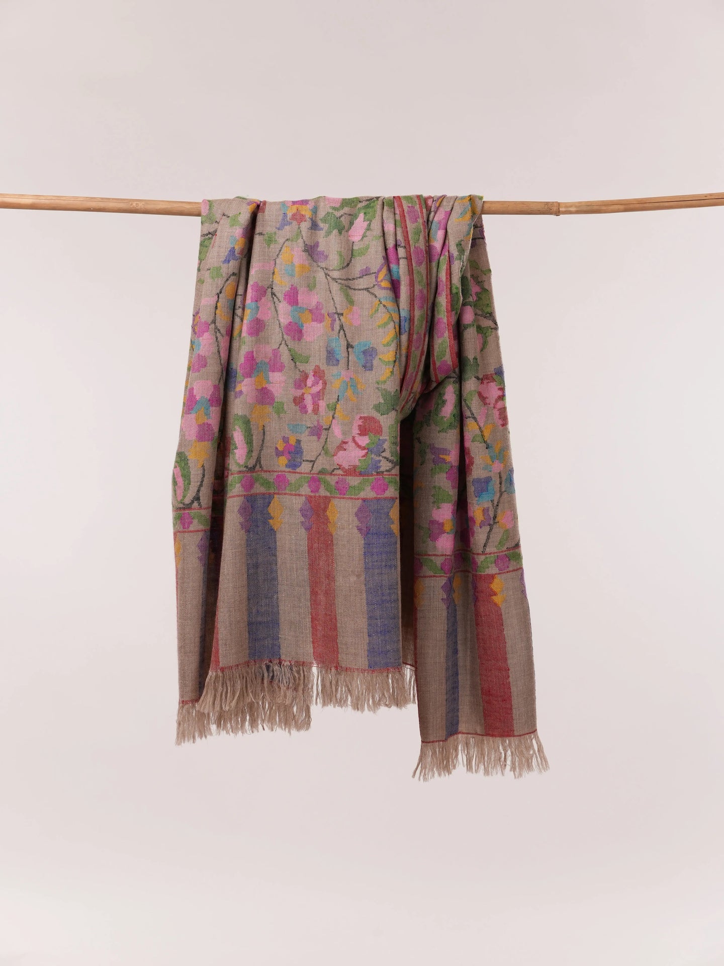 Natural Taupe Pure Kani Floral Pashmina Shawl Shahkaar.com