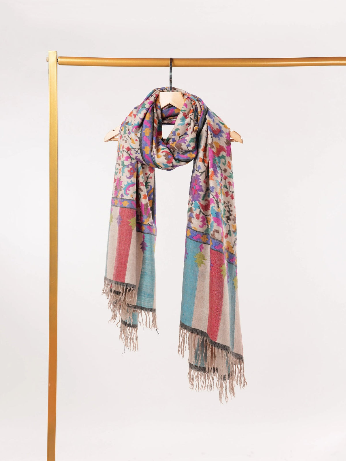 Handwoven Light Beige Oversized Kashmiri Kani Pashmina Shawl