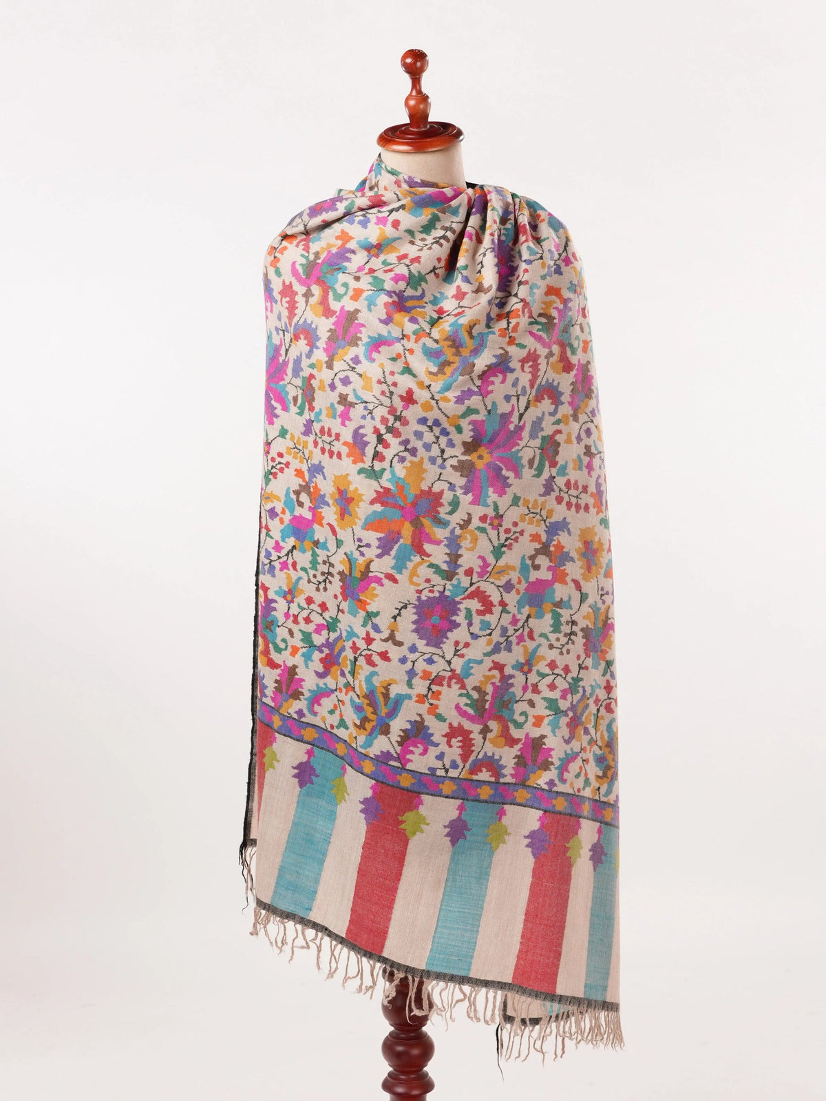 Handwoven Light Beige Oversized Kashmiri Kani Pashmina Shawl
