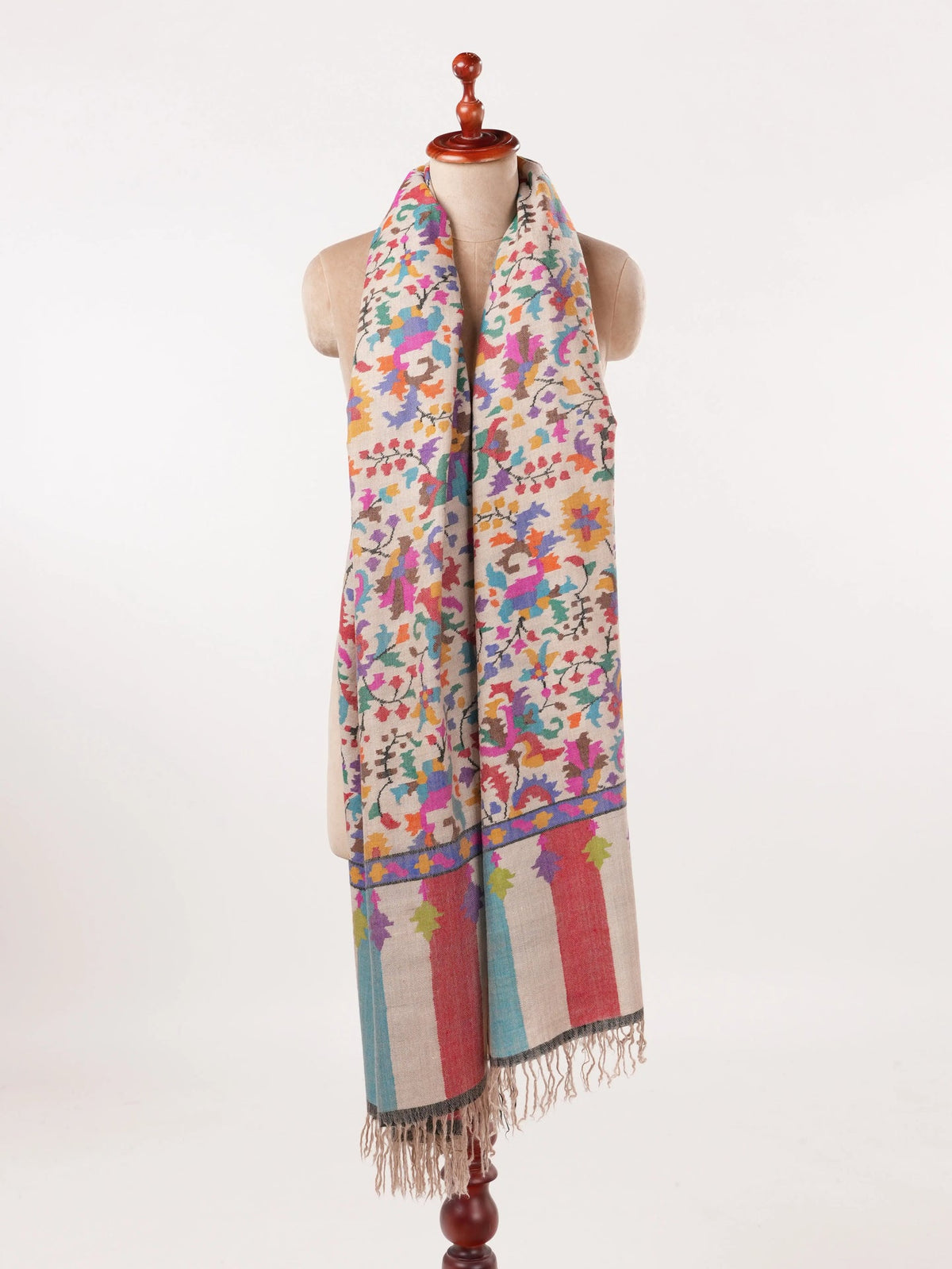 Handwoven Light Beige Oversized Kashmiri Kani Pashmina Shawl