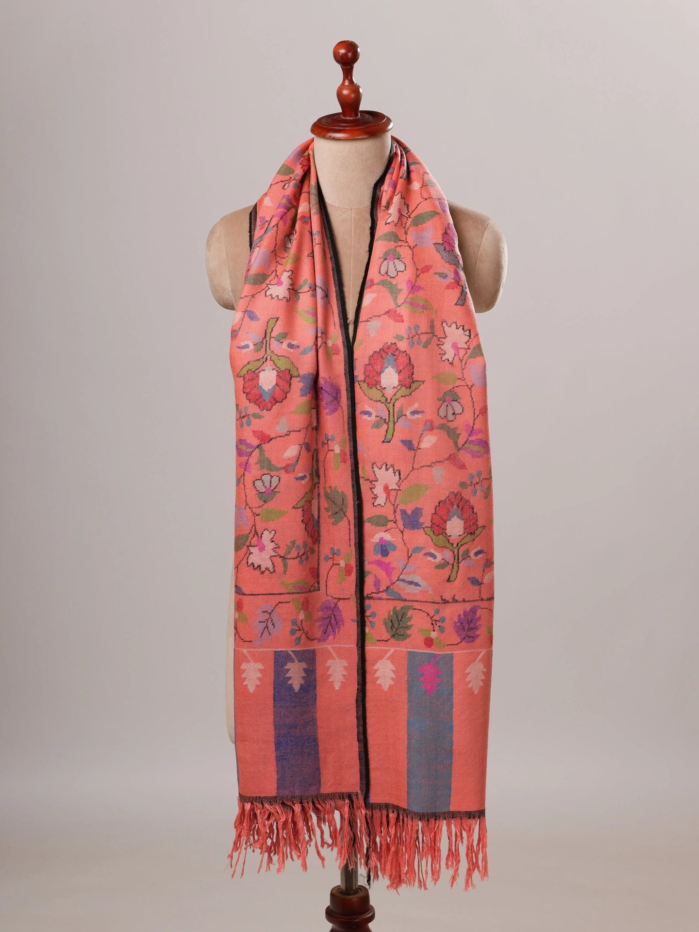 Coral Handwoven Kani Kashmiri Pashmina Shawl Shahkaar Global