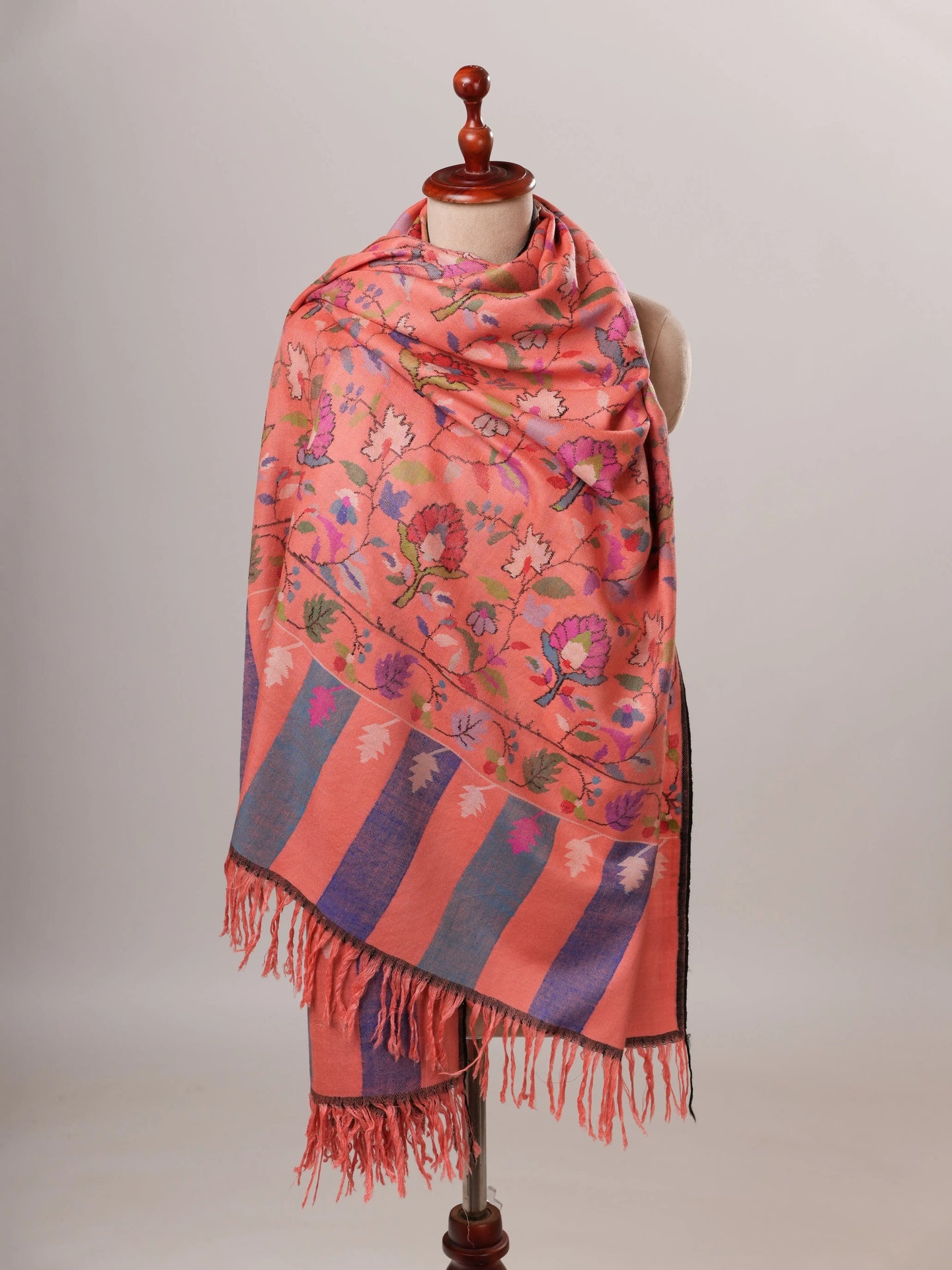 Coral Handwoven Kani Kashmiri Pashmina Shawl Shahkaar Global