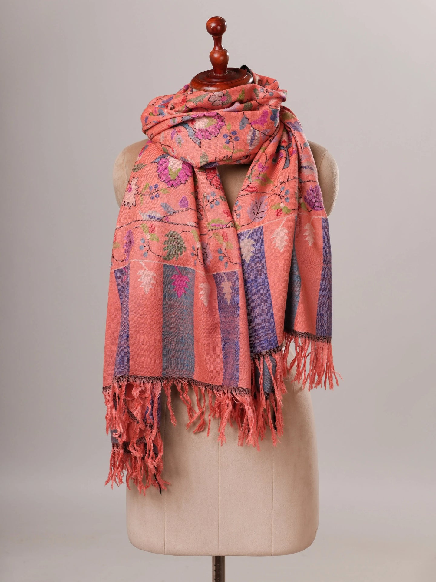 Coral Handwoven Kani Kashmiri Pashmina Shawl Shahkaar Global