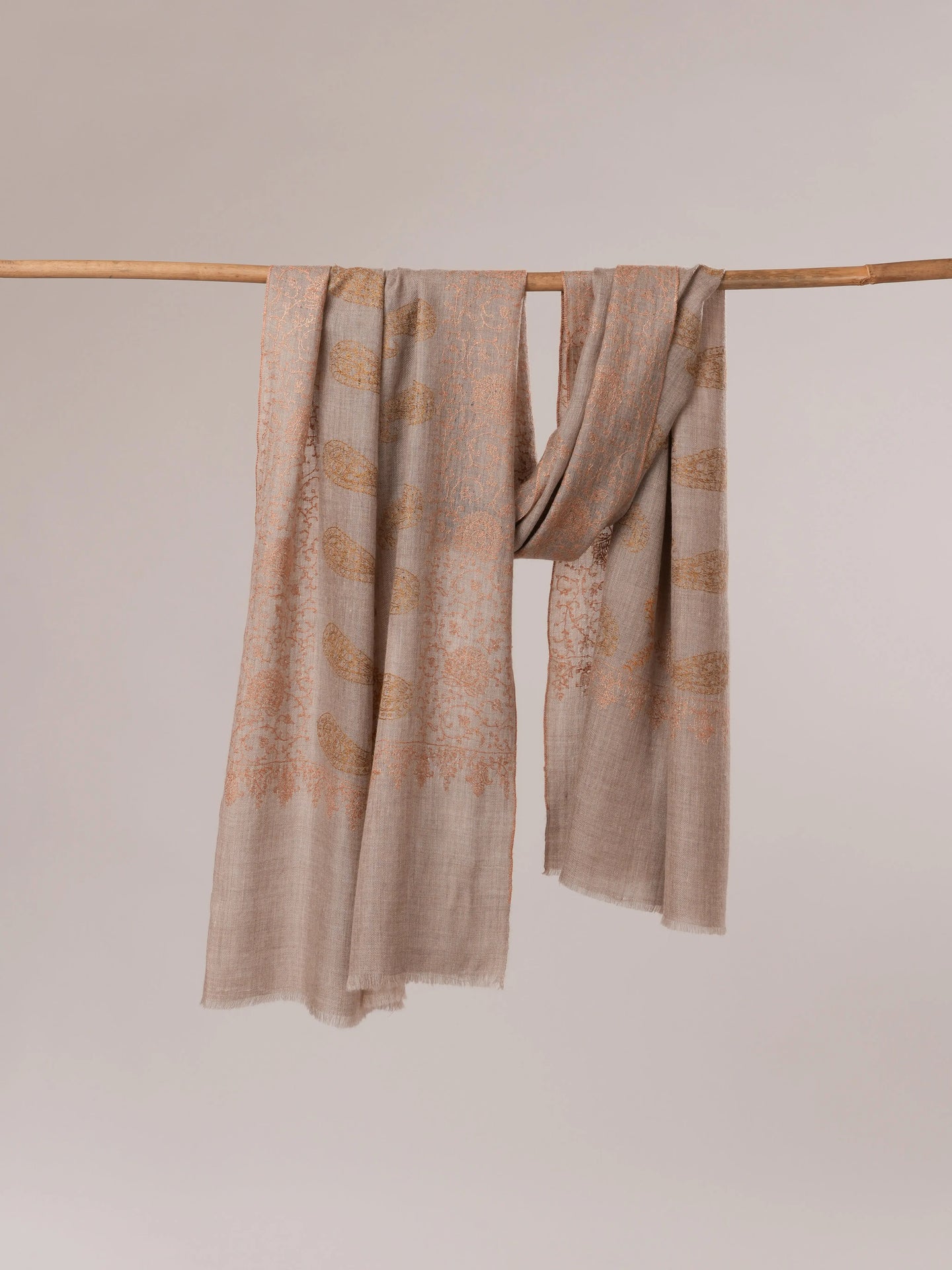 Natural Grey Cashmere Scarf with Hand Embroidery Shahkaar.com