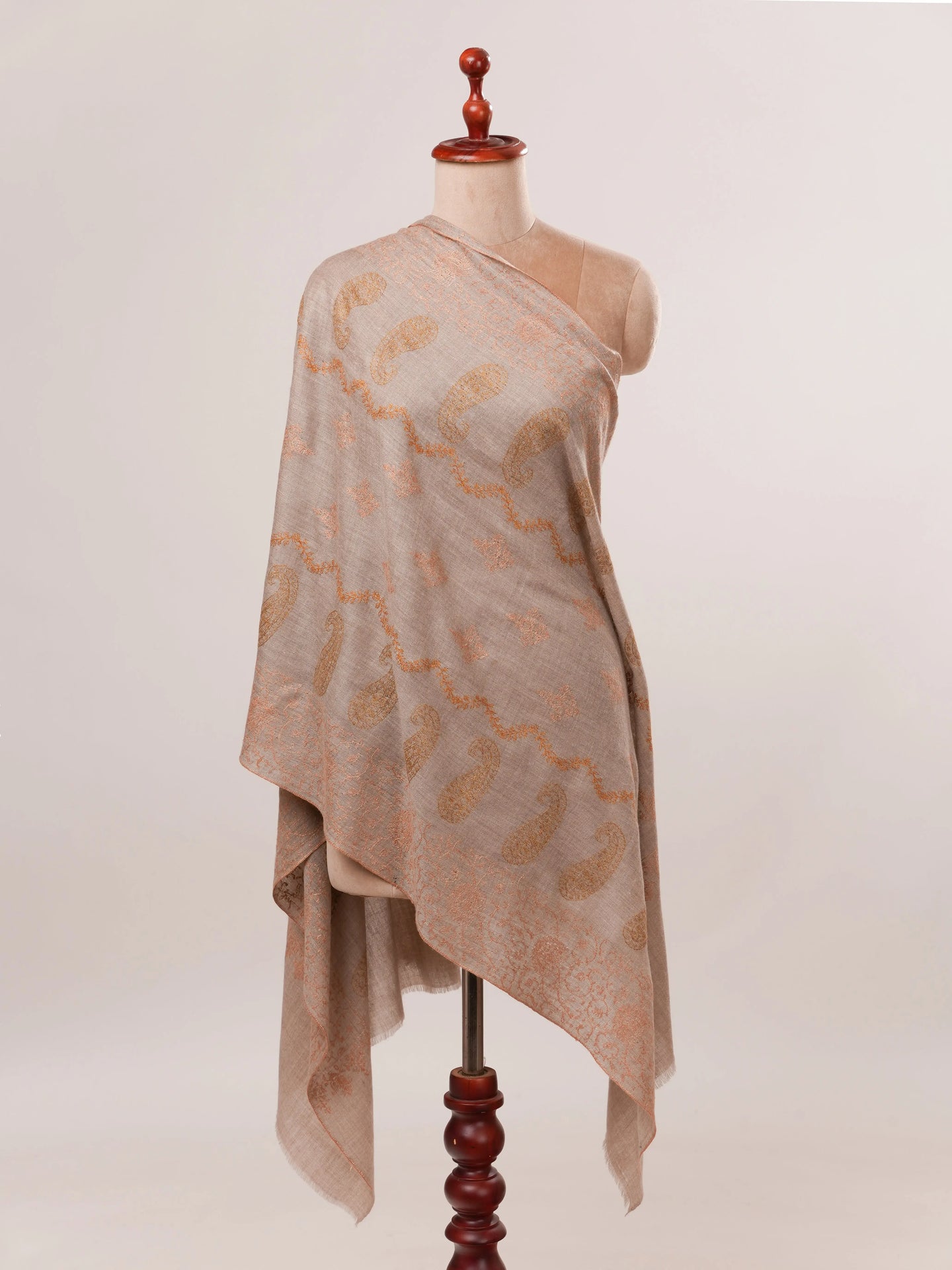 Natural Grey Cashmere Scarf with Hand Embroidery Shahkaar.com