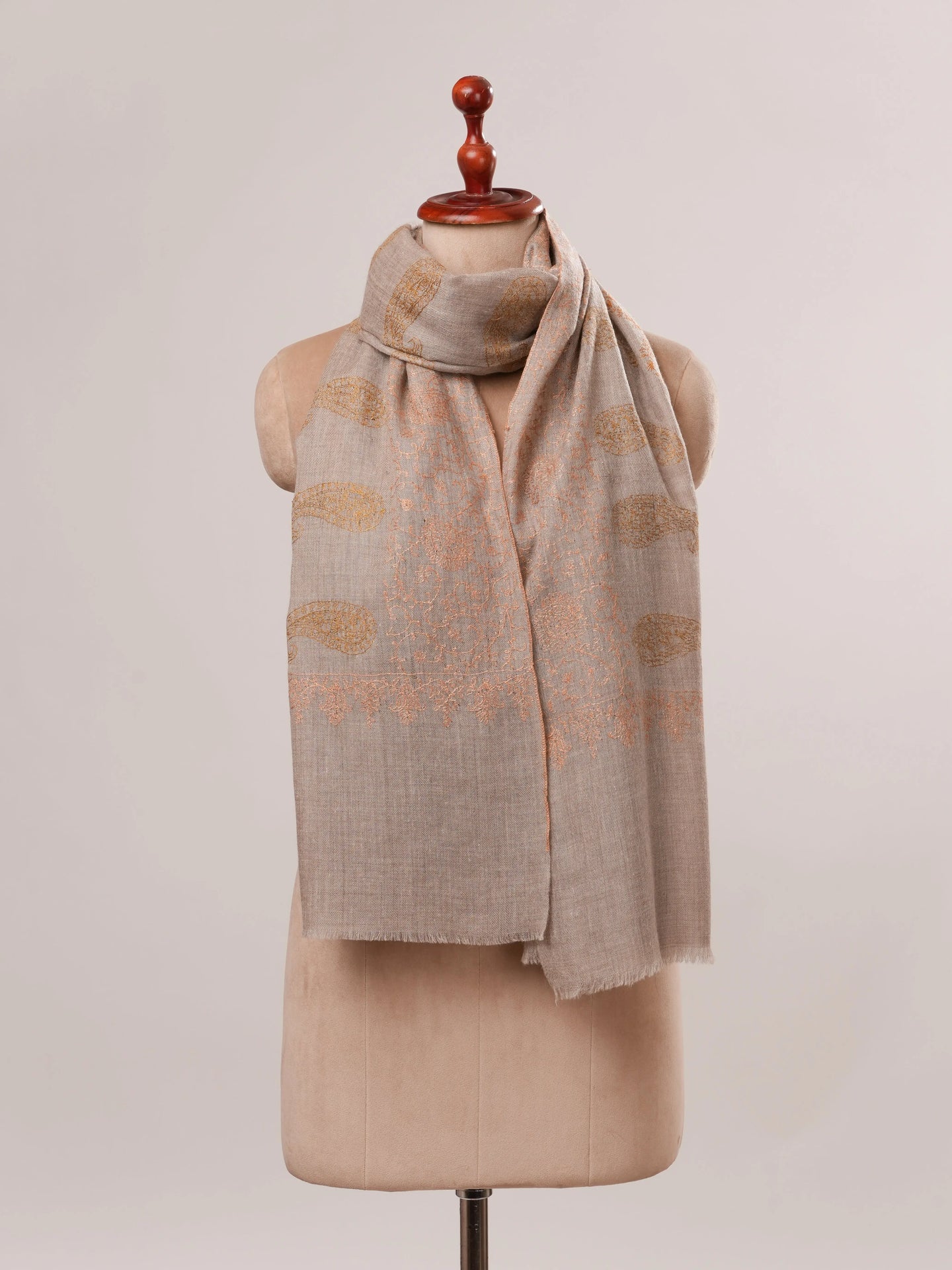 Natural Grey Cashmere Scarf with Hand Embroidery Shahkaar.com