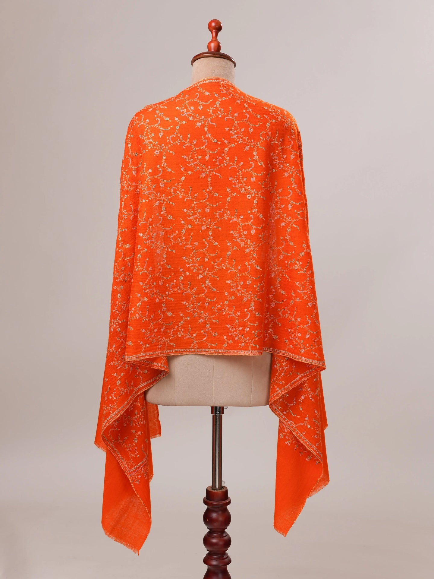 Orange Cashmere Scarf with All Over Hand Embroidery Shahkaar.com