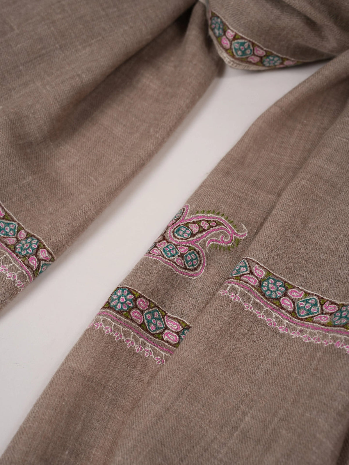 Hashidar Sozni Embroidered Beige Authentic Pashmina Shawl