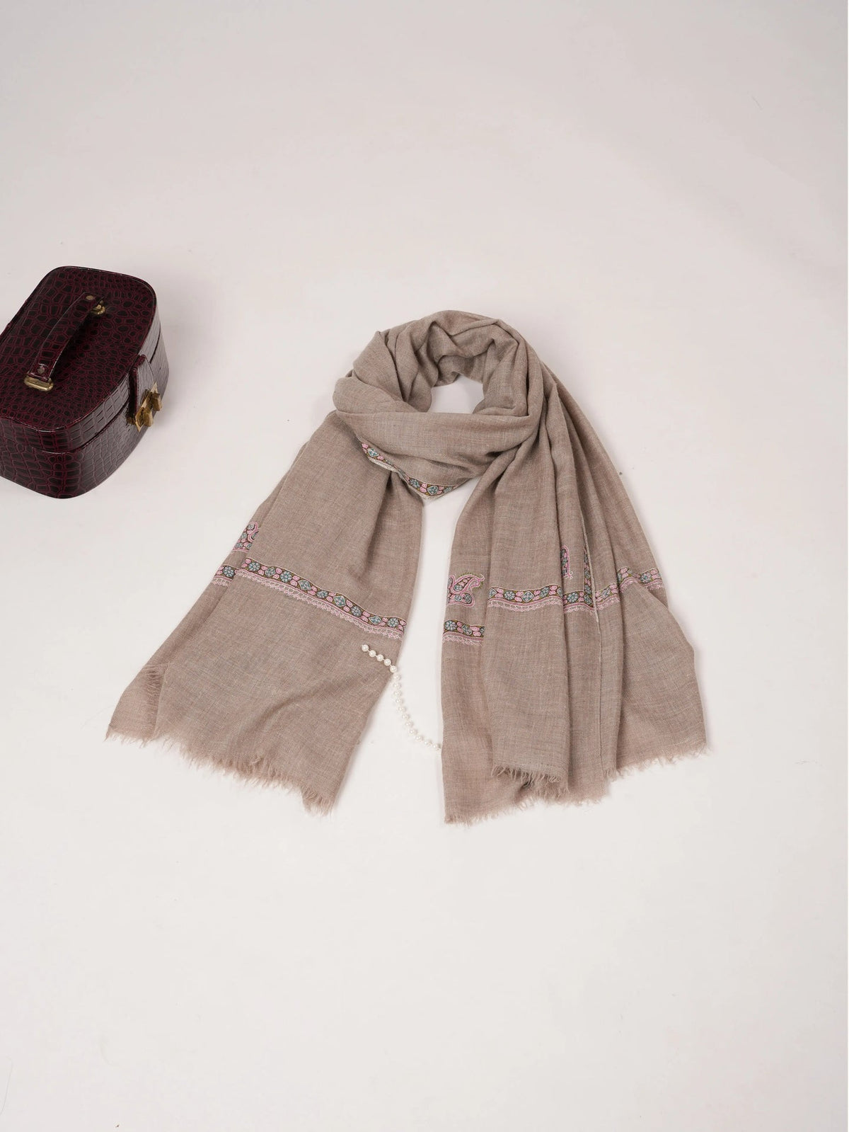 Hashidar Sozni Embroidered Beige Authentic Pashmina Shawl