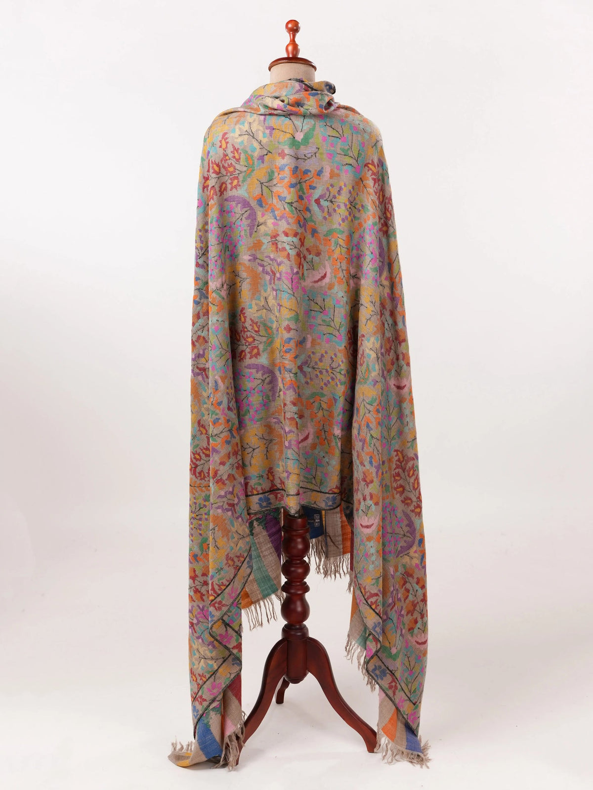 Oversized Beige Kani Handwoven Genuine Pashmina Shawl