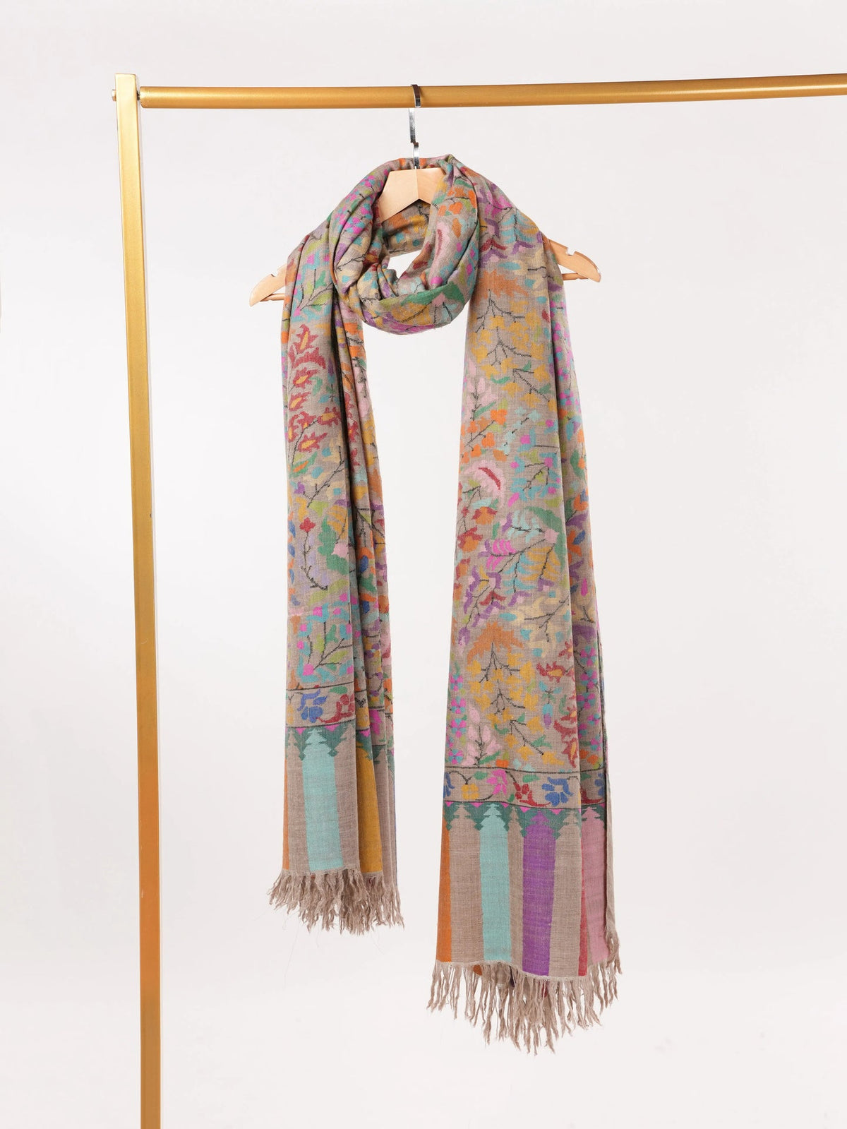 Oversized Beige Kani Handwoven Genuine Pashmina Shawl