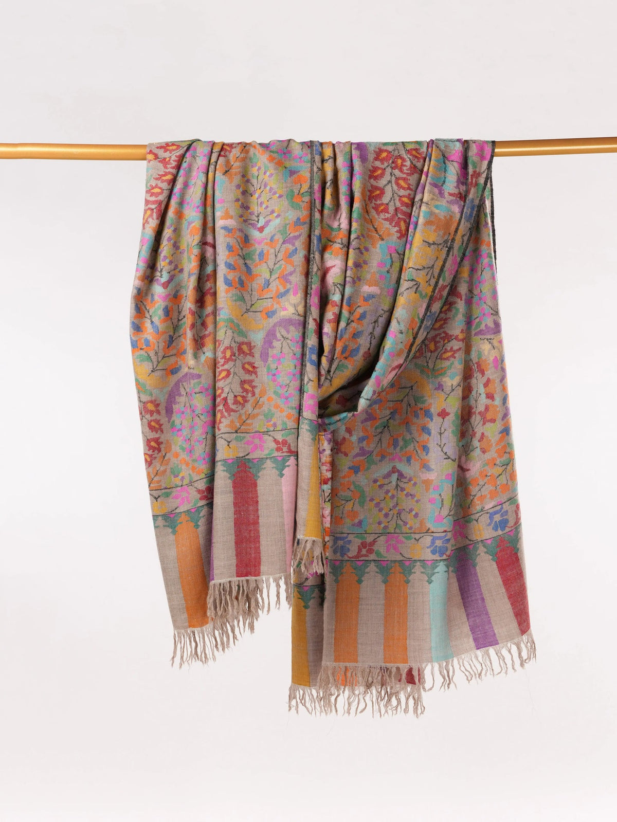 Oversized Beige Kani Handwoven Genuine Pashmina Shawl