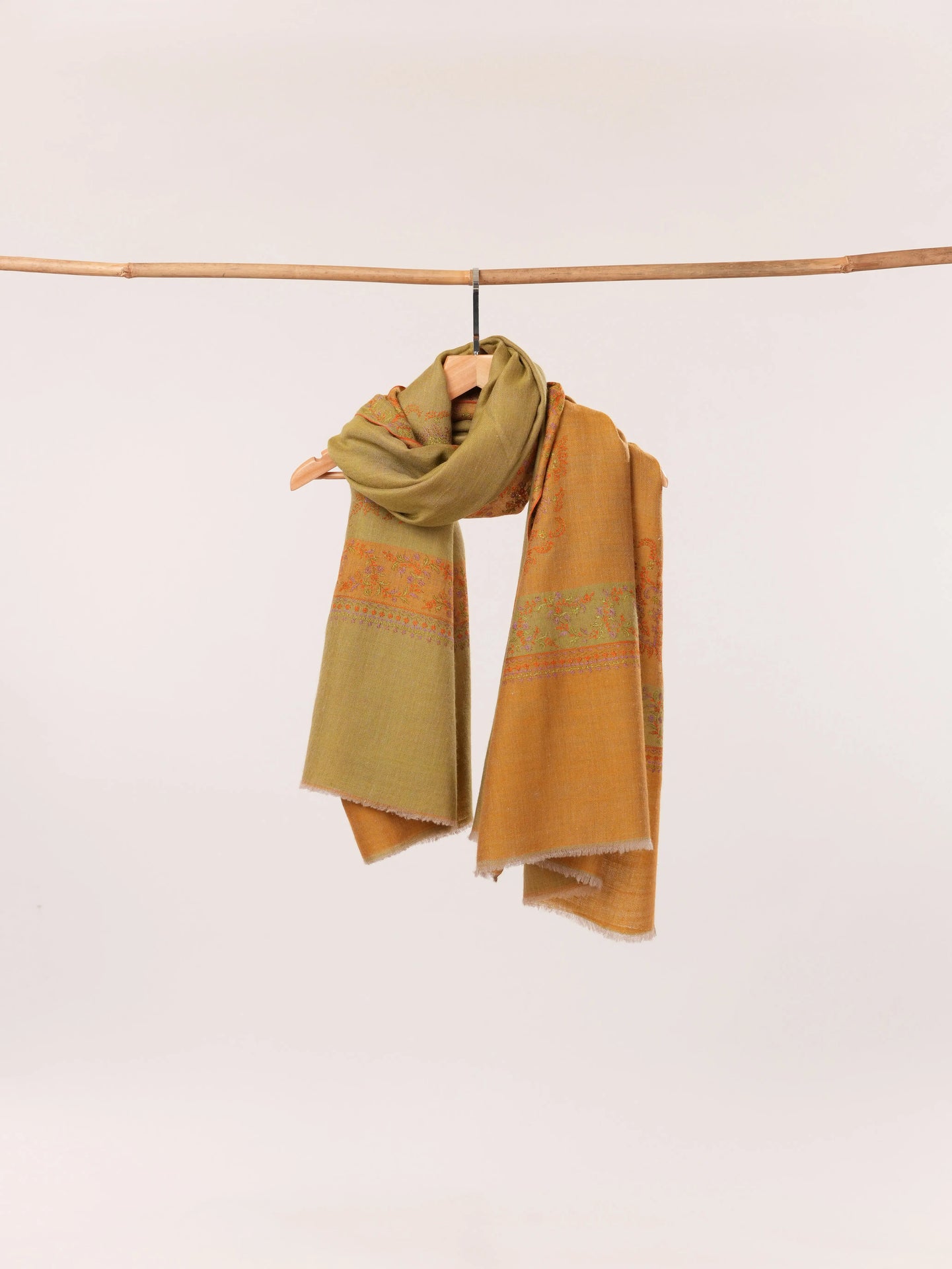 Dualtone Kashmiri Handwoven Pashmina Shawl with Hand Sozni Daurdar Embroidery Shahkaar.com