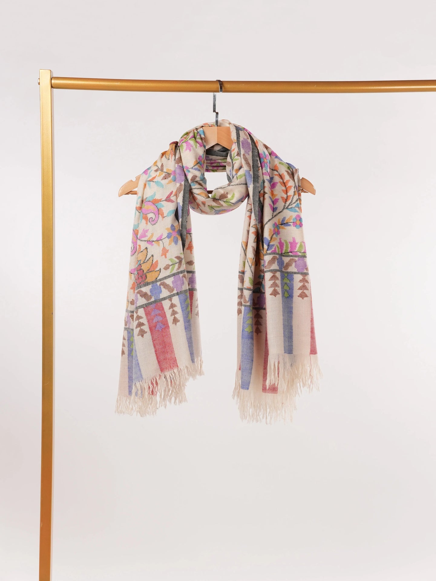 Kani Handwoven Light Natural White Pashmina Shawl Shahkaar.com