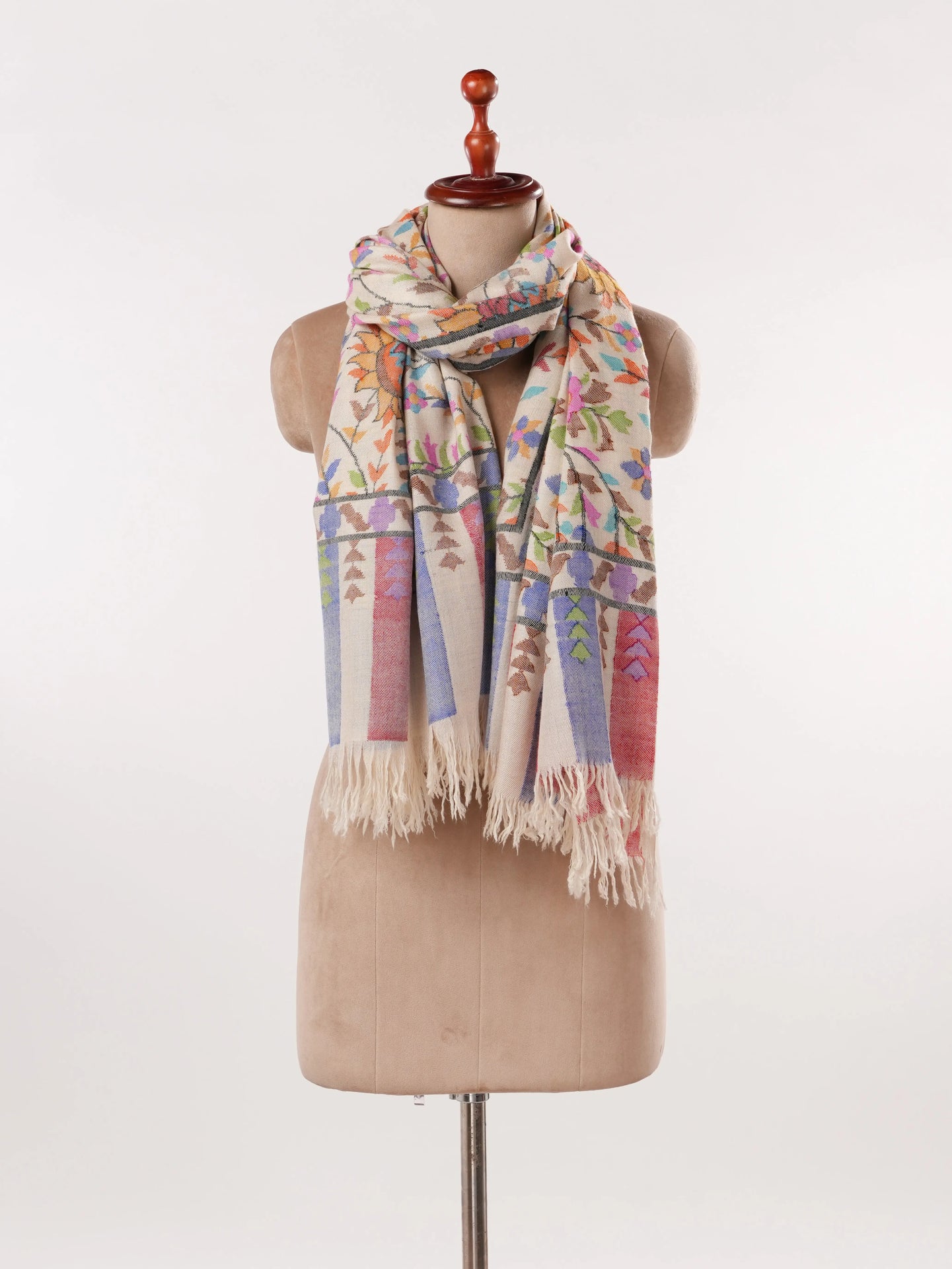 Kani Handwoven Light Natural White Pashmina Shawl Shahkaar.com