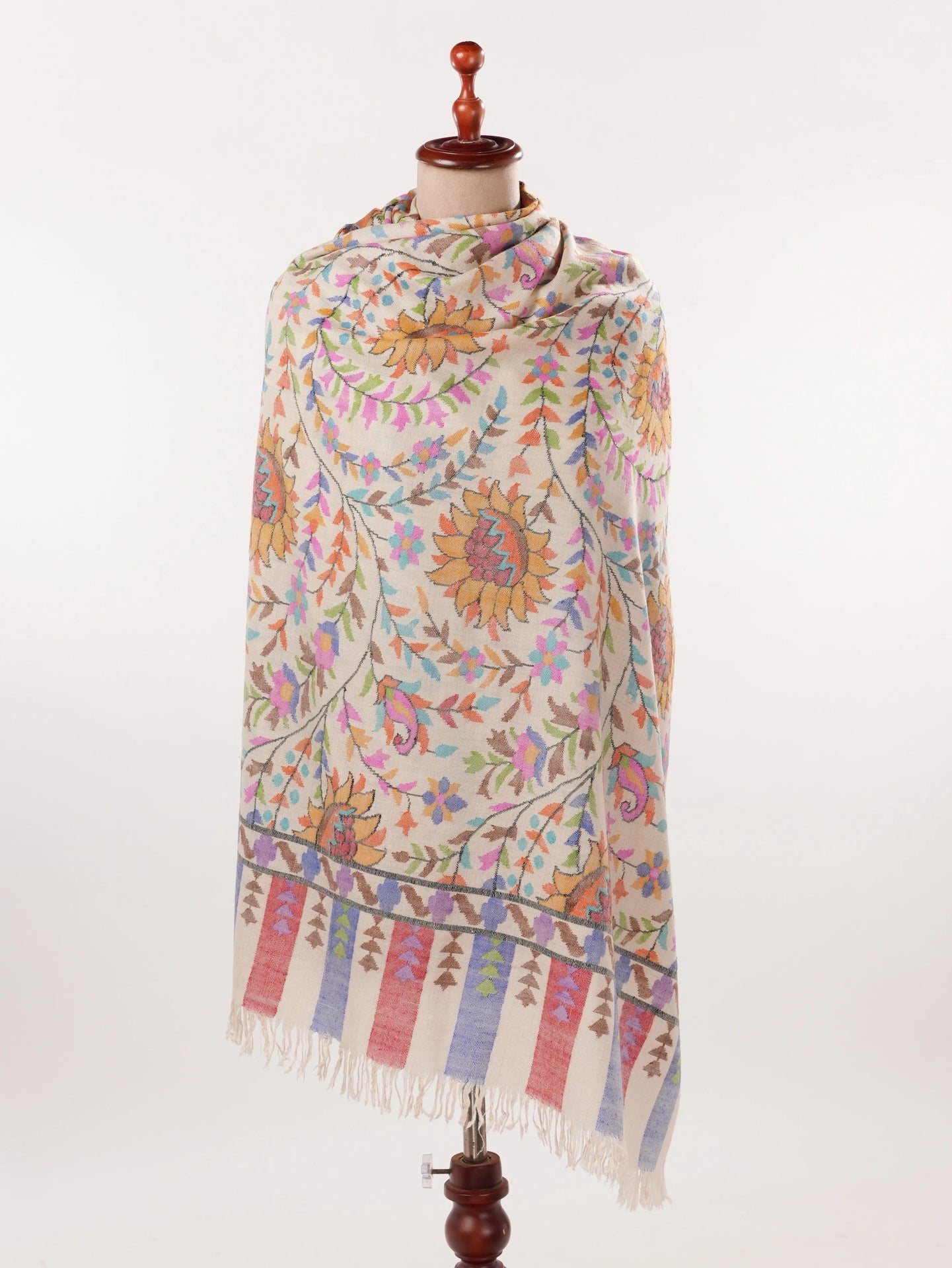 Kani Handwoven Light Natural White Pashmina Shawl Shahkaar.com