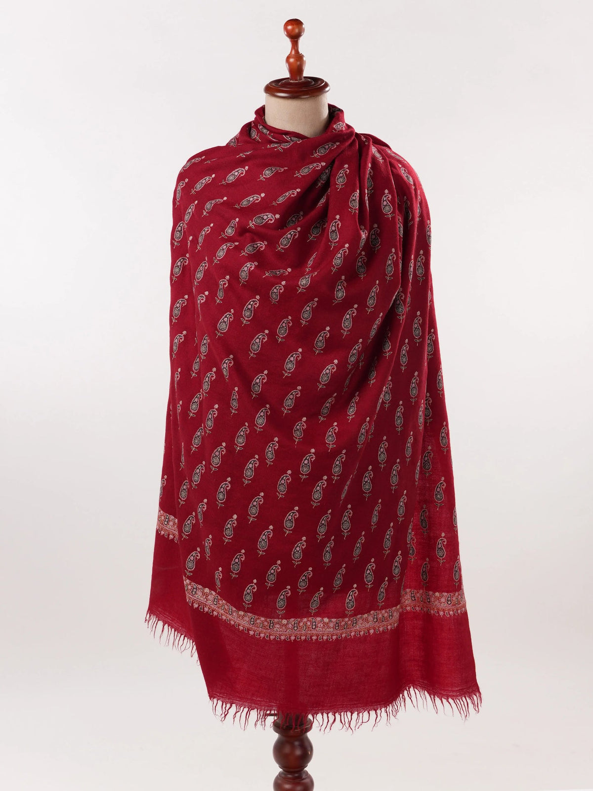 Maroon Pure Pashmina Shawl with Paisley Buteh Hand Sozni Embroidery Shahkaar.com