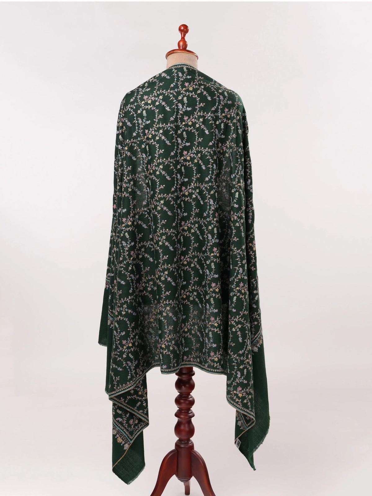 Forest Green Handwoven Kashmiri Jali Pashmina Shawl with Hand Sozni Embroidery Shahkaar.com