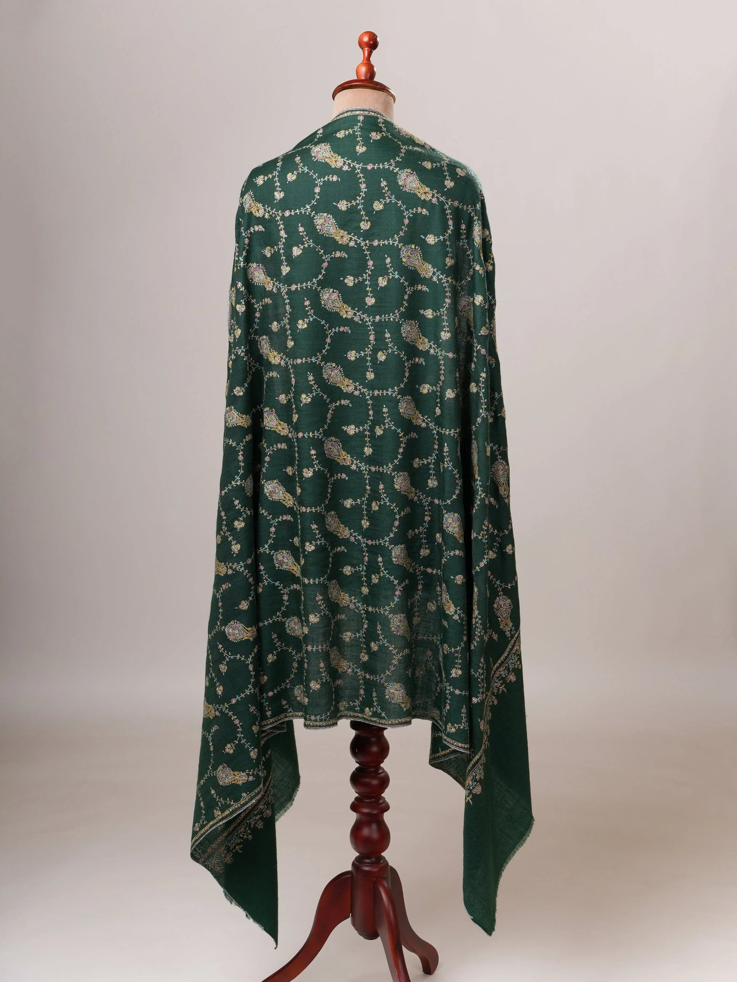 Dark Green Jali Hand Embroidered Soft Pashmina Shawl Shahkaar Global