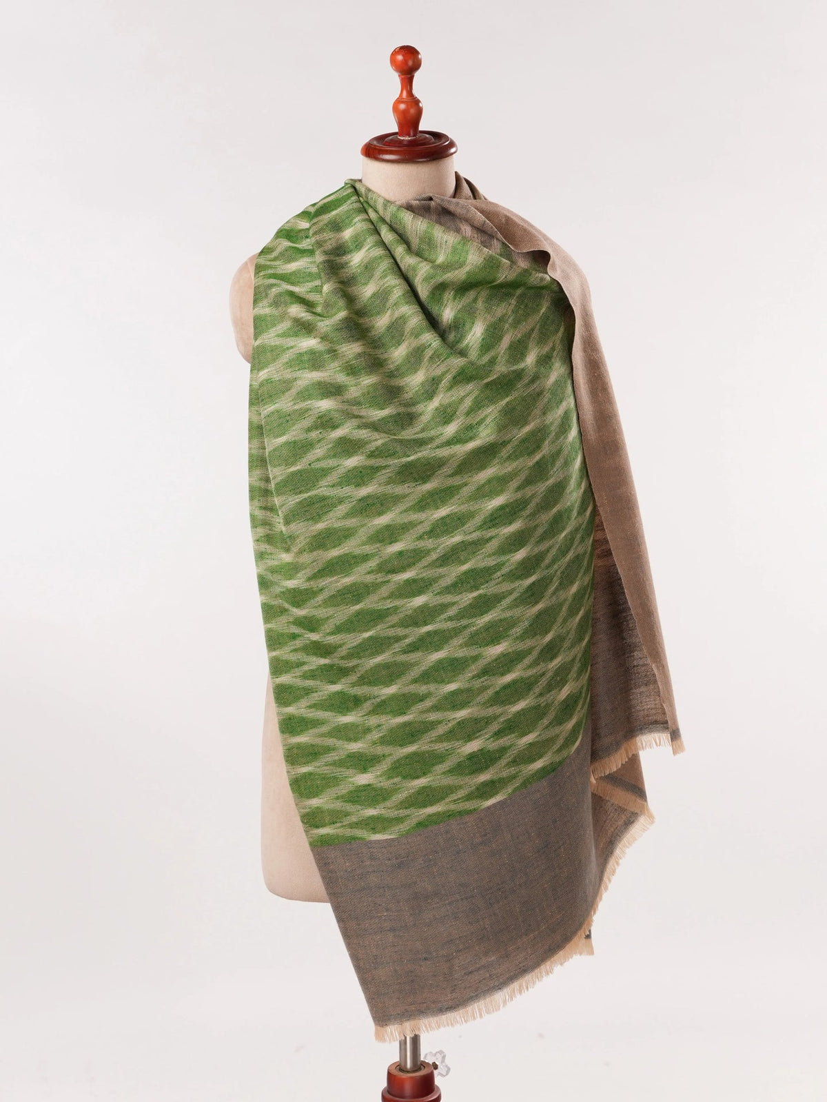 Dual Tone Handwoven Soft Pashmina Shawl with Ikat Weave