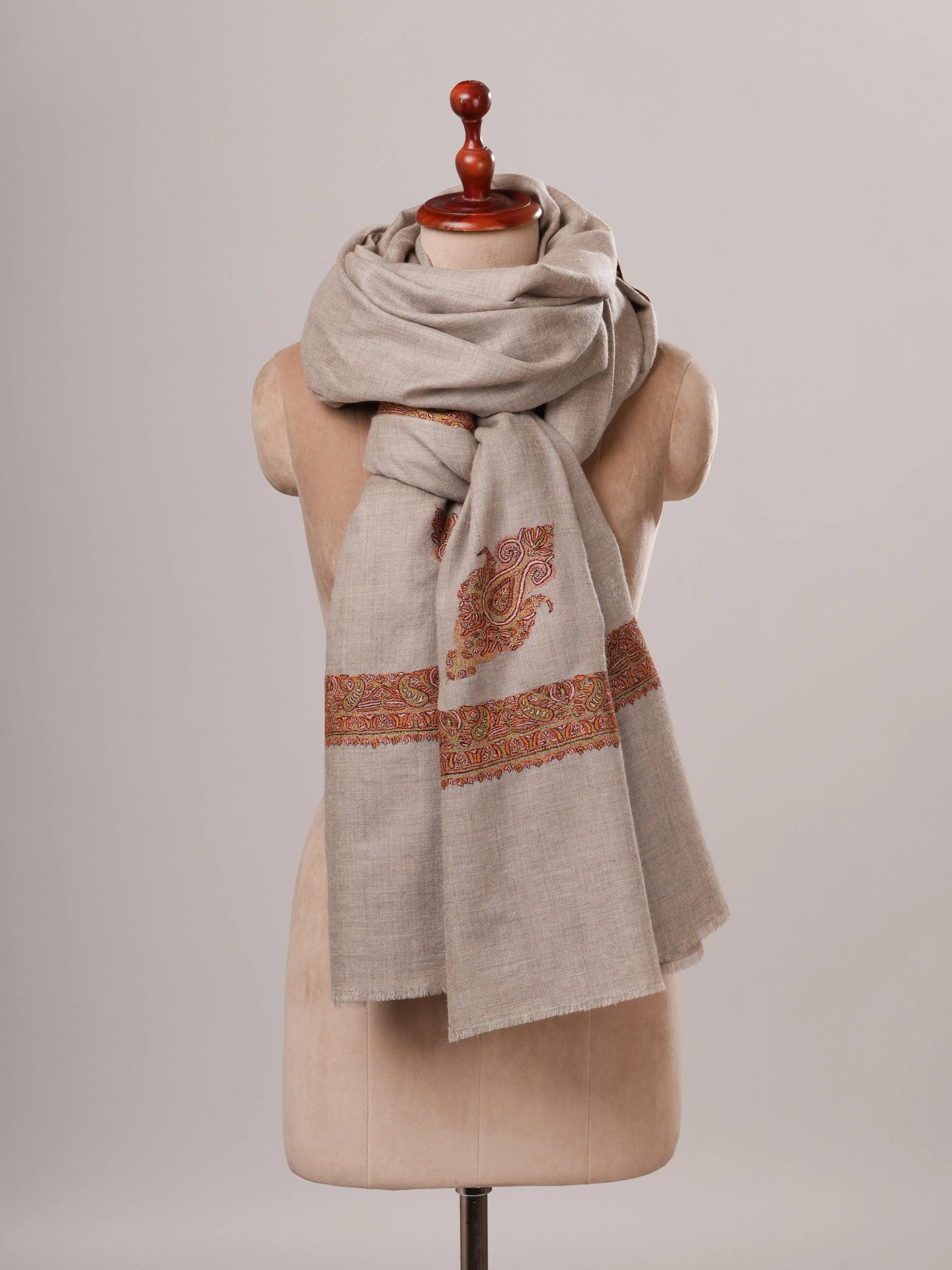 Hand Embroidered Daurdar Oversized Natural Pure Pashmina Shawl Shahkaar Global