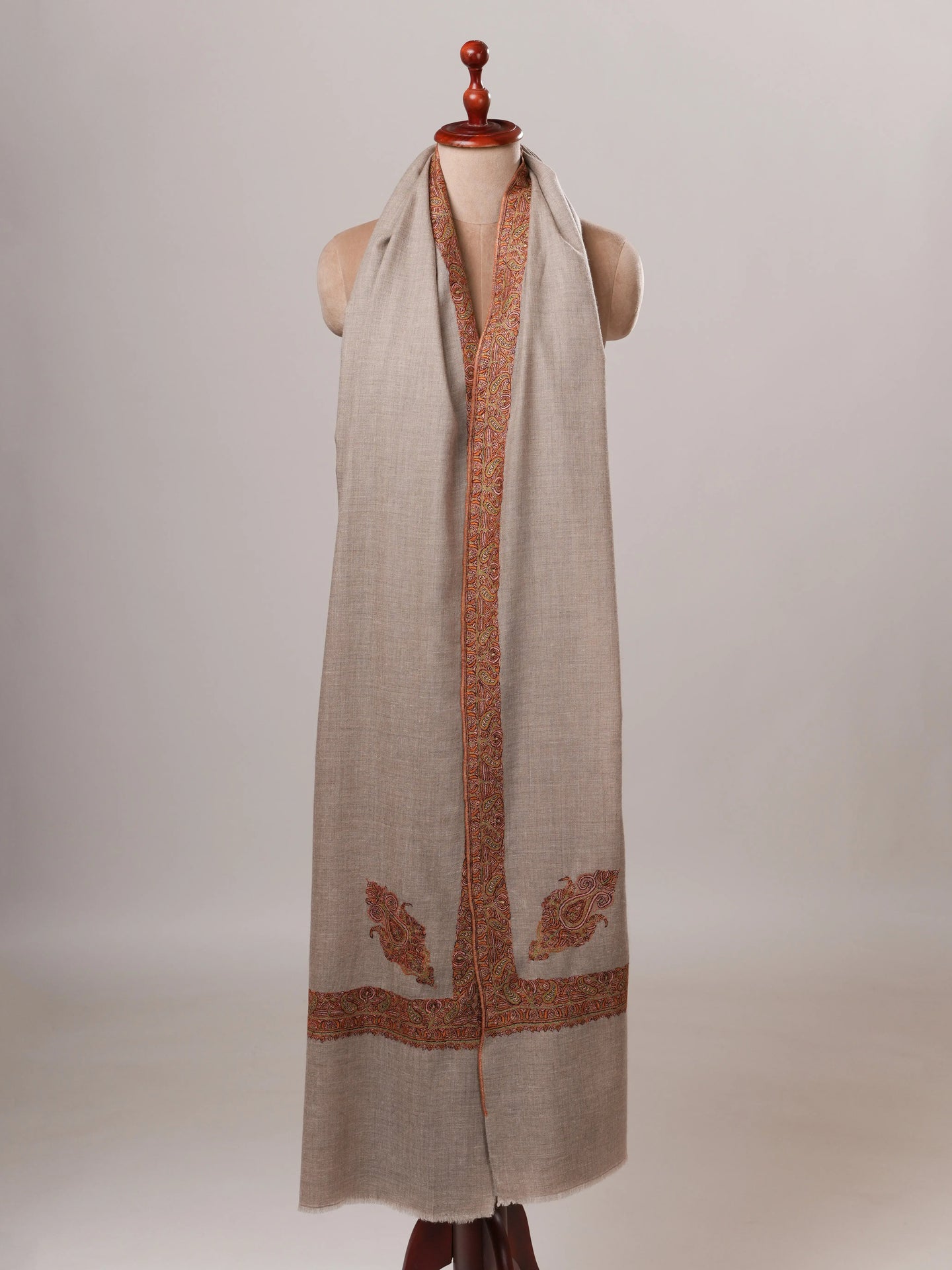 Hand Embroidered Daurdar Oversized Natural Pure Pashmina Shawl Shahkaar Global