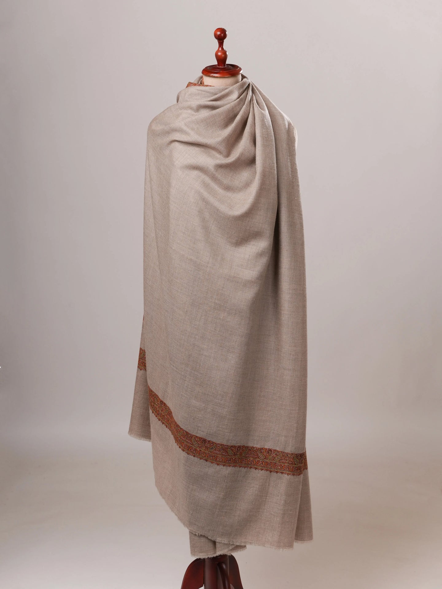 Hand Embroidered Daurdar Oversized Natural Pure Pashmina Shawl Shahkaar Global