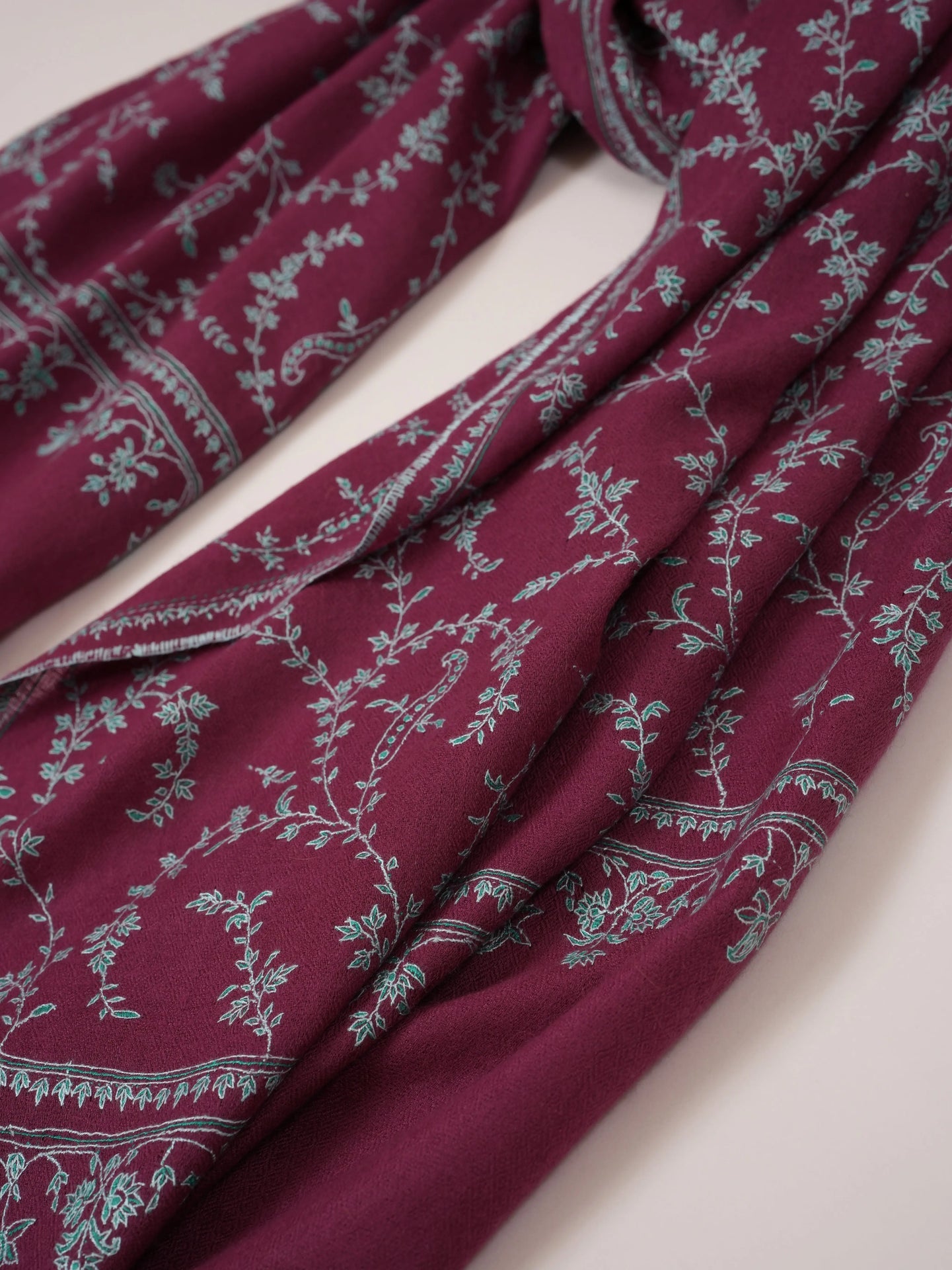 Tyrian Purple Cashmere Scarf with Hand Embroidered Jali Shahkaar.com
