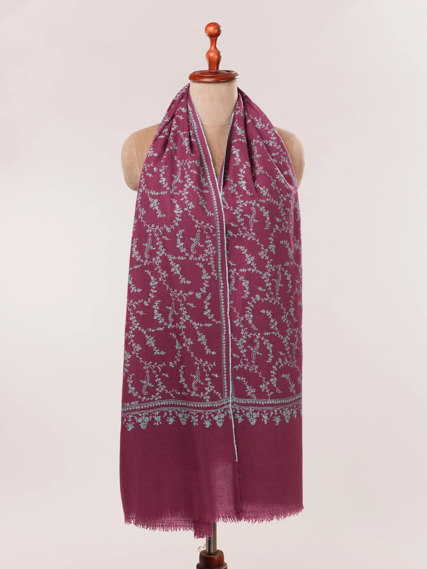Tyrian Purple Cashmere Scarf with Hand Embroidered Jali Shahkaar.com