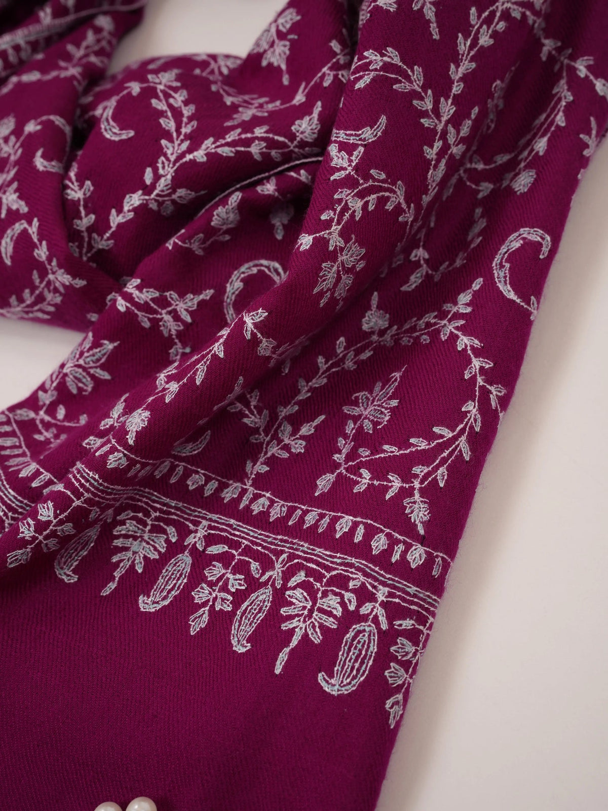 Purple Authentic Handwoven Cashmere Scarf featuring Jali Sozni Embroidery Shahkaar.com
