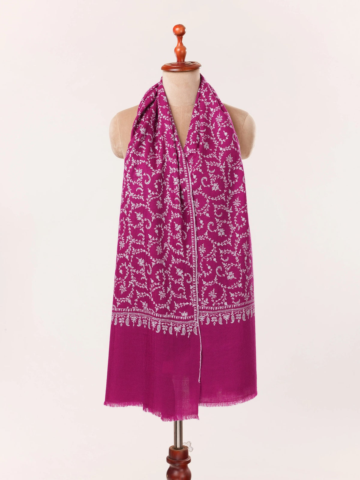 Purple Authentic Handwoven Cashmere Scarf featuring Jali Sozni Embroidery Shahkaar.com
