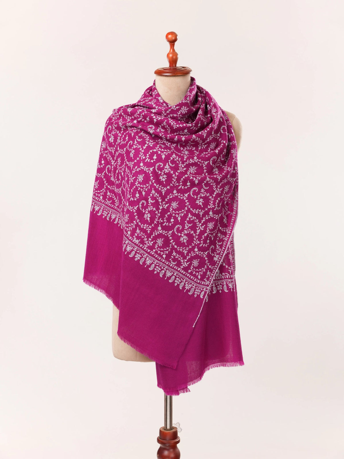 Purple Authentic Handwoven Cashmere Scarf featuring Jali Sozni Embroidery Shahkaar.com