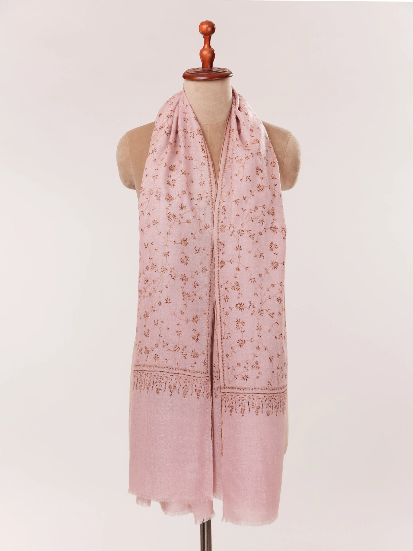 Baby Pink Cashmere Scarf with All Over Jali Hand Embroidery Shahkaar.com