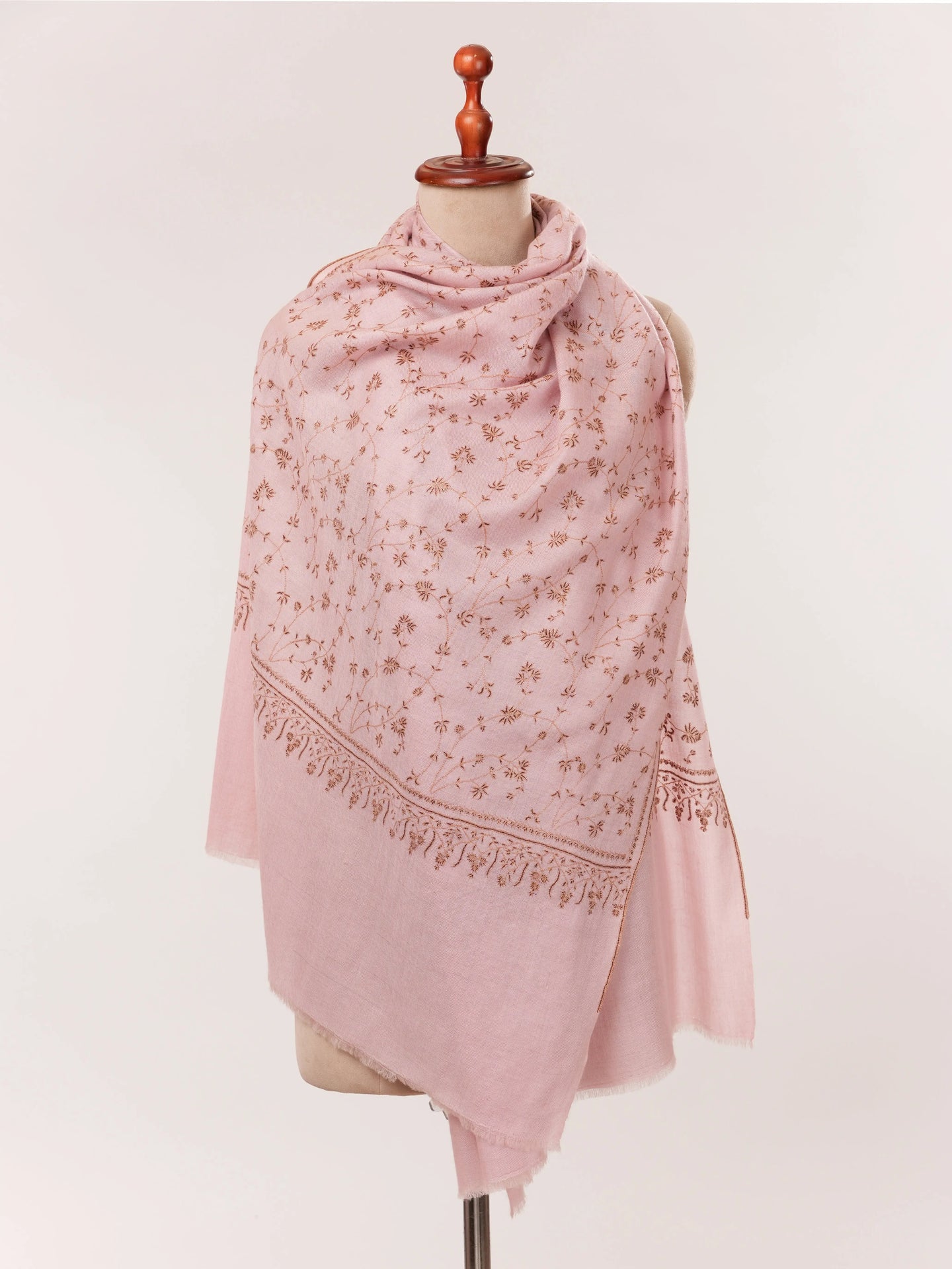 Baby Pink Cashmere Scarf with All Over Jali Hand Embroidery Shahkaar.com