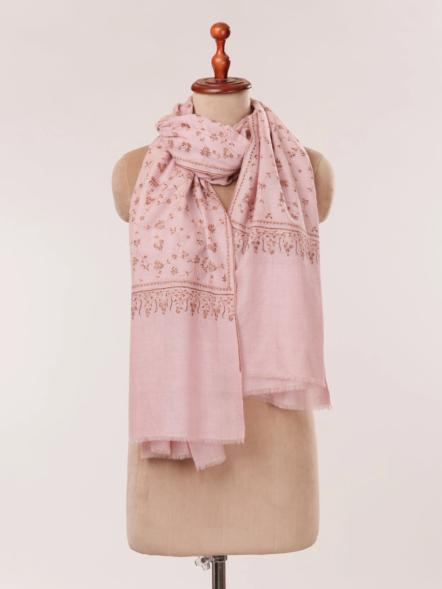 Baby Pink Cashmere Scarf with All Over Jali Hand Embroidery Shahkaar.com