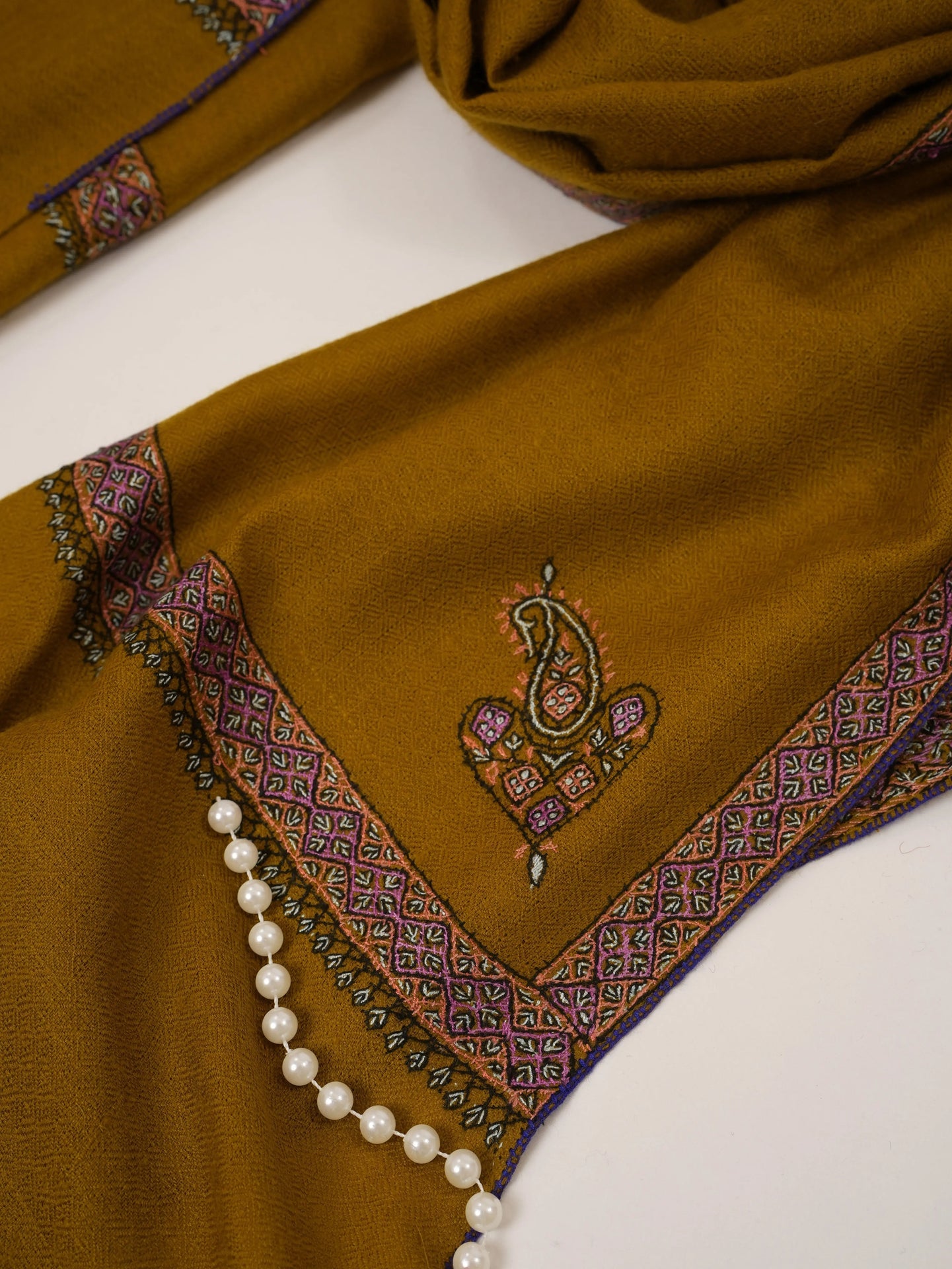 Handwoven Kashmiri Scarf in Luxurious Cashmere with Hashia Hand Embroidery Shahkaar.com