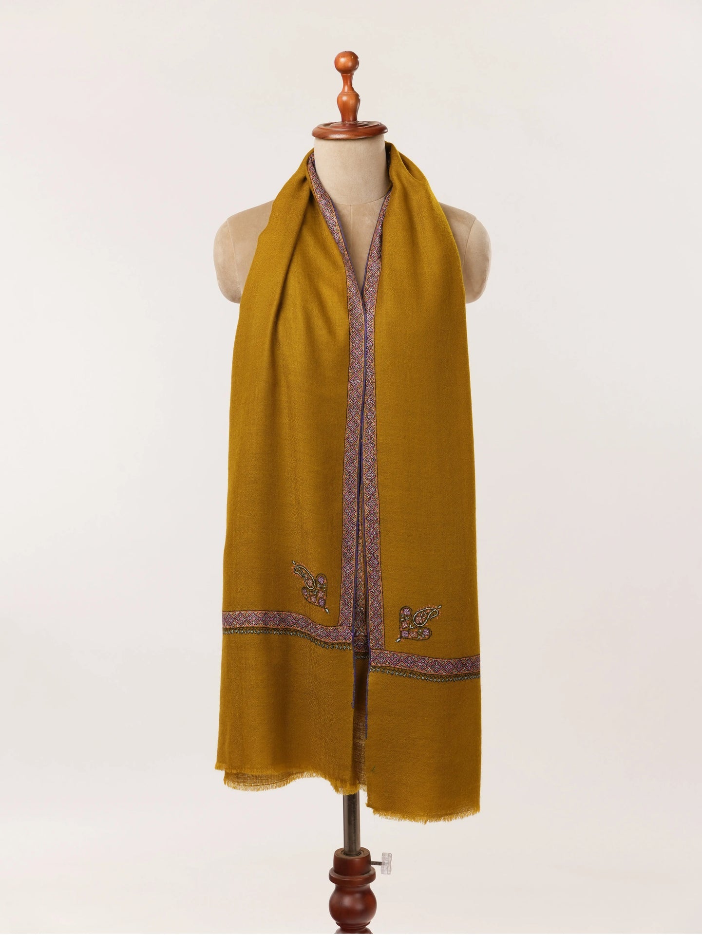 Handwoven Kashmiri Scarf in Luxurious Cashmere with Hashia Hand Embroidery Shahkaar.com