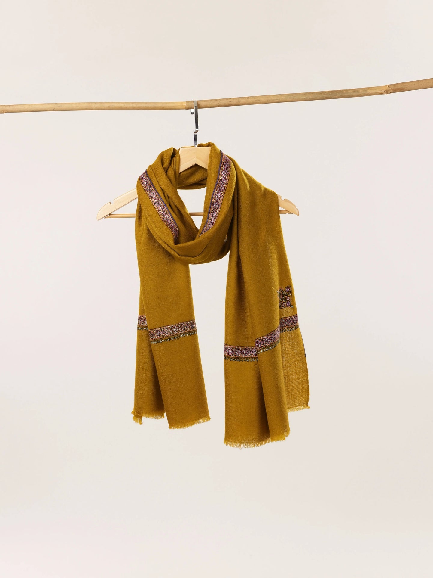 Handwoven Kashmiri Scarf in Luxurious Cashmere with Hashia Hand Embroidery Shahkaar.com