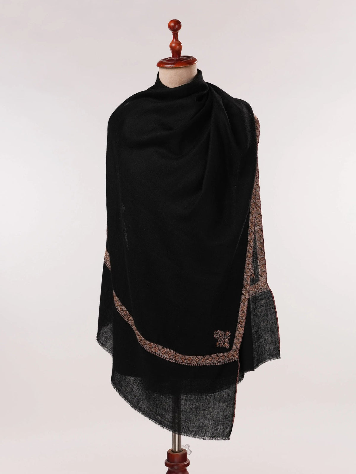 Black Handwoven Cashmere Scarf with Hashia Sozni Embroidery Shahkaar.com