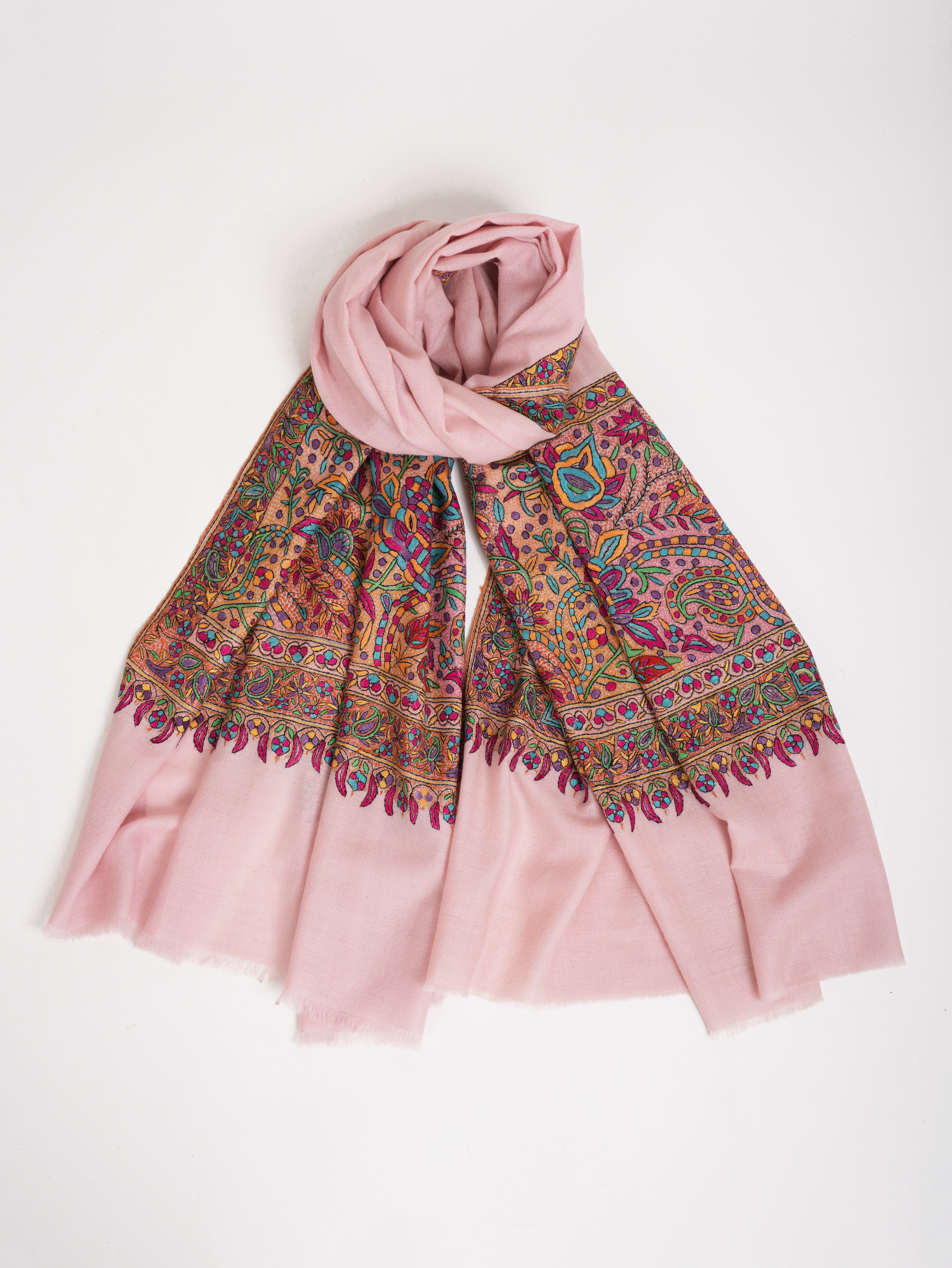 Papermachie Palla Embroidered Pink Pashmina Shawl