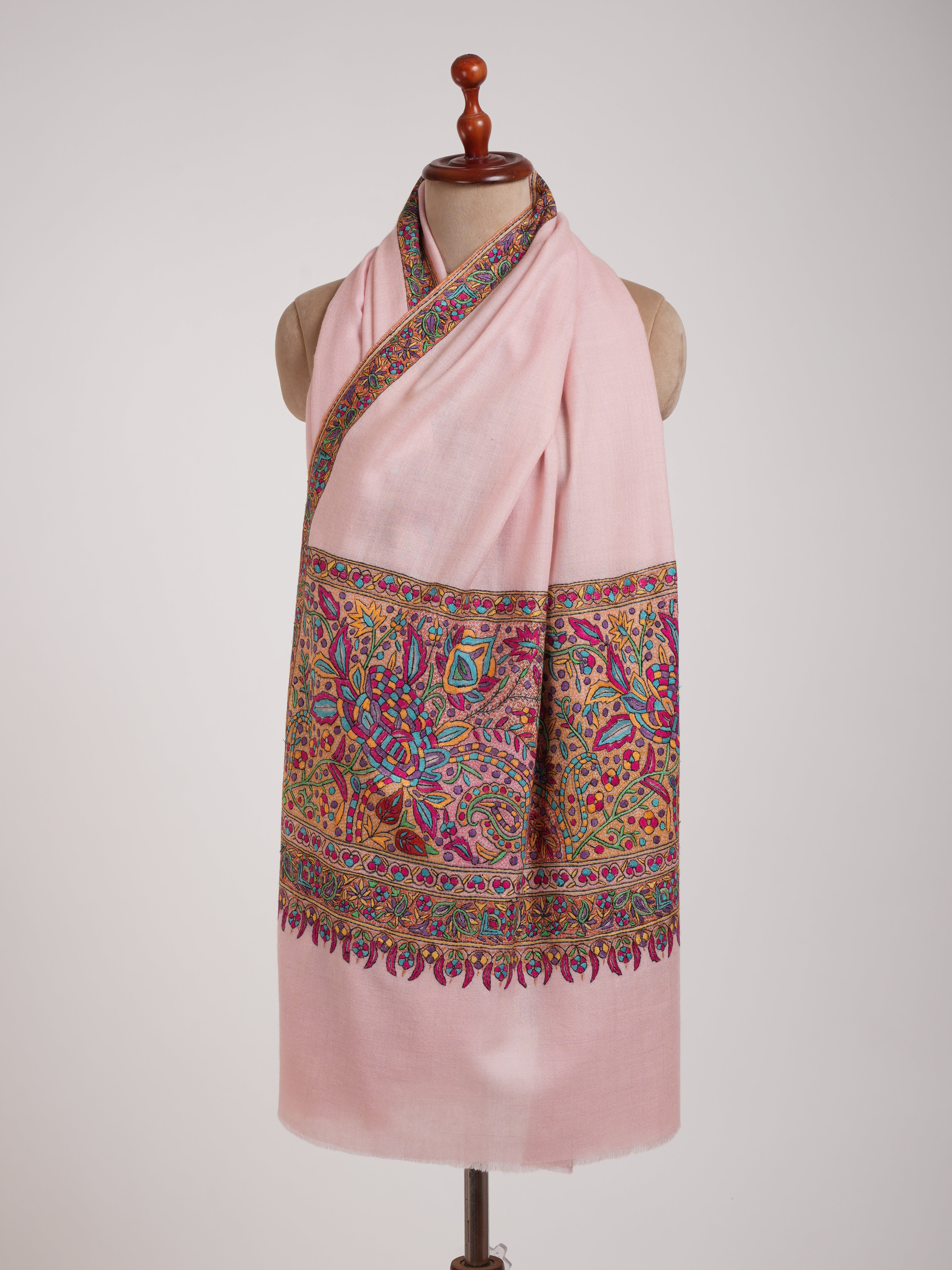 Papermachie Palla Embroidered Pink Pashmina Shawl