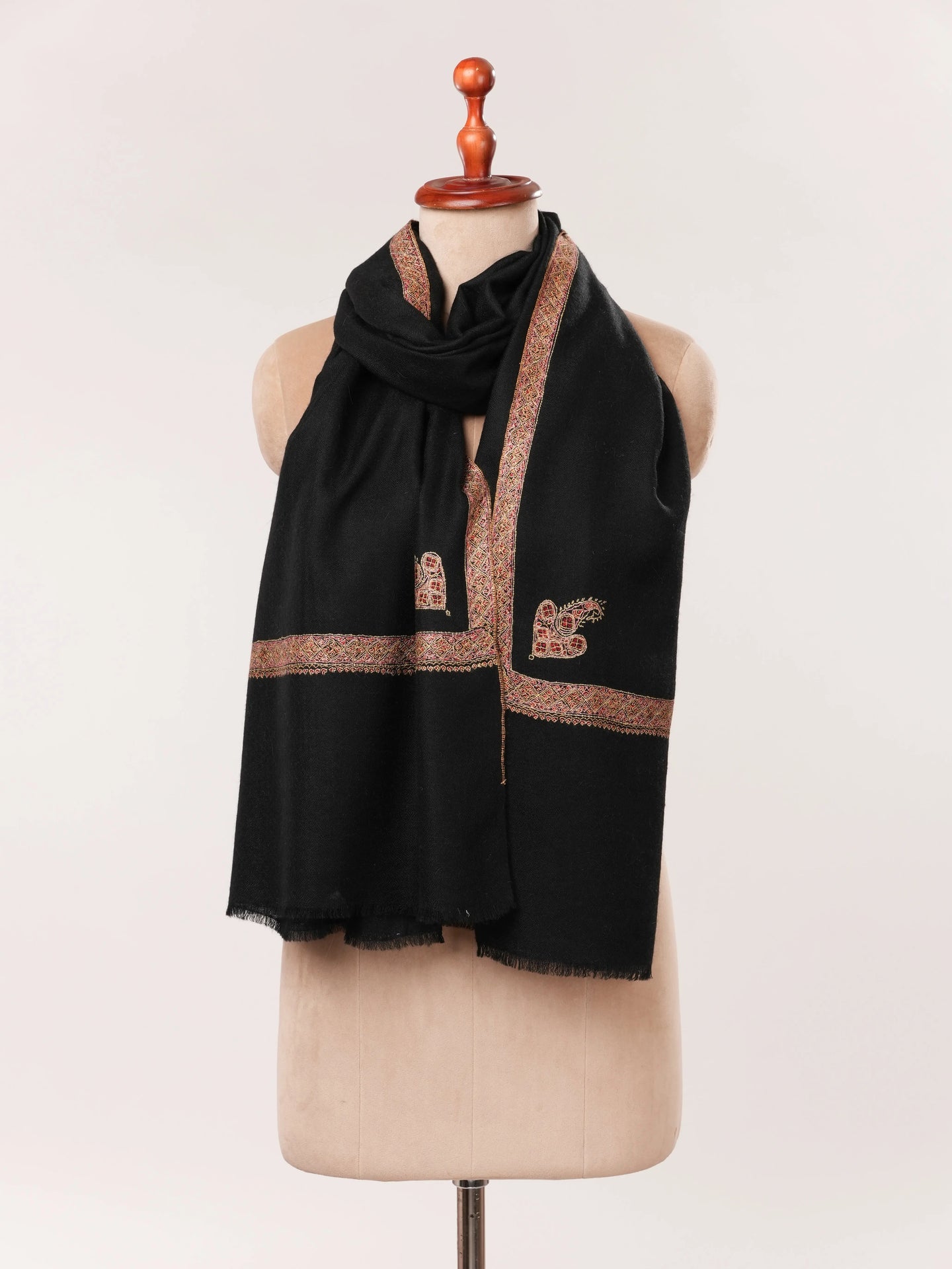 Black Hashia Hand Embroidered Soft Cashmere Scarf Shahkaar.com