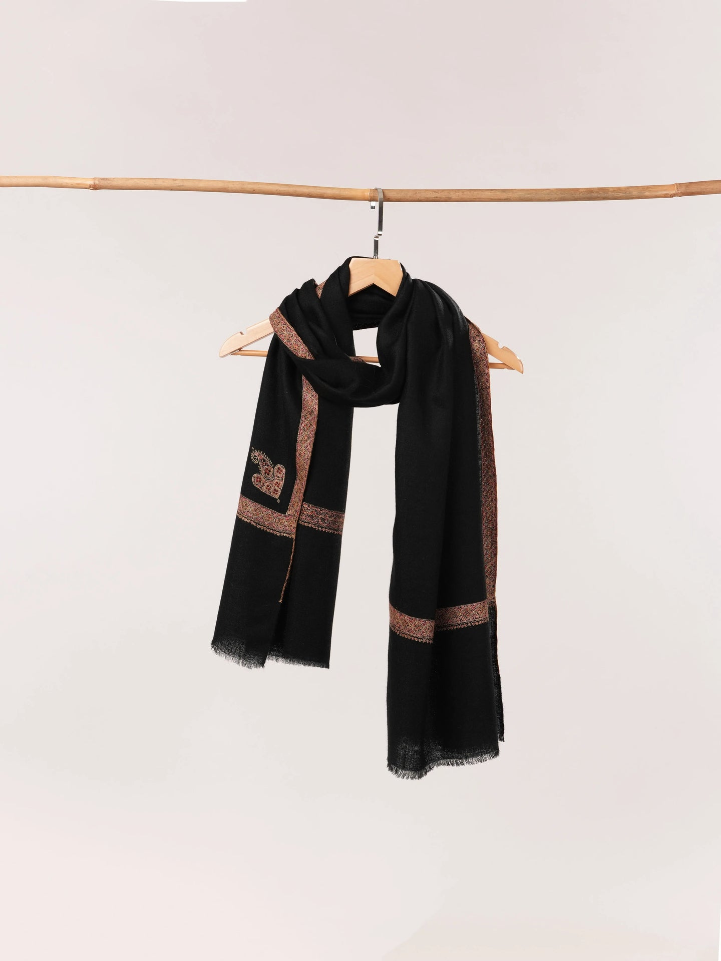 Black Hashia Hand Embroidered Soft Cashmere Scarf Shahkaar.com