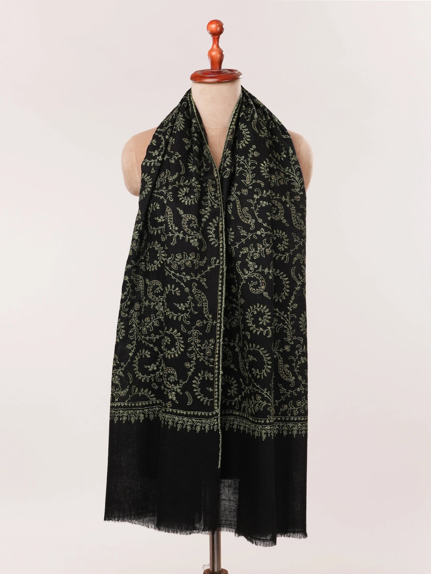 Black Cashmere Scarf with Hand Needlework Jali Embroidery Shahkaar.com